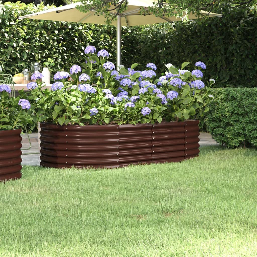 Jardinière surélevée en acier galvanisé marron 152 x 80 x 36 cm avec trou de drainage et irrigation, résistant aux intempéries, pour jardin, balcon, terrasse, avec tuteur et soucoupe pour