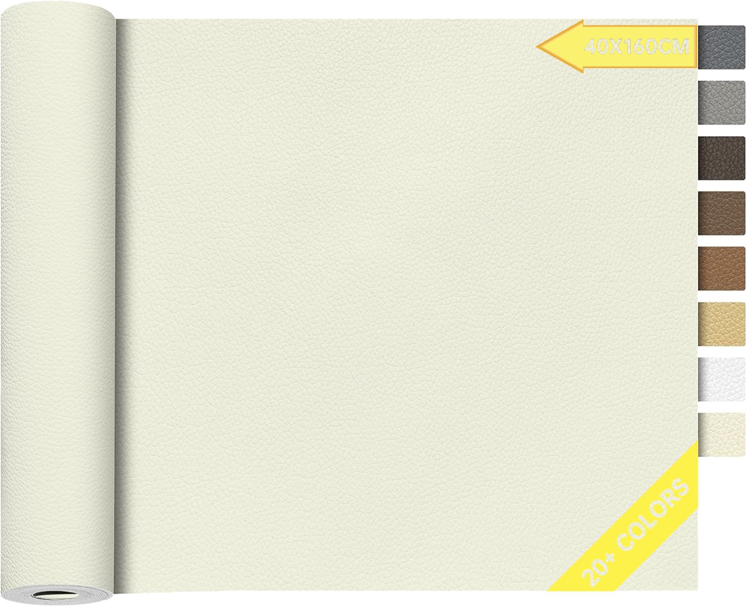 Kunstleder Selbstklebend Beige Weiß, 40x160cm Leder Reparatur Set, Leder Patch, Selbstklebend Lederflicken Leather Repair für Sofa, Möbel, Autositze, Jacken, Handtaschen.