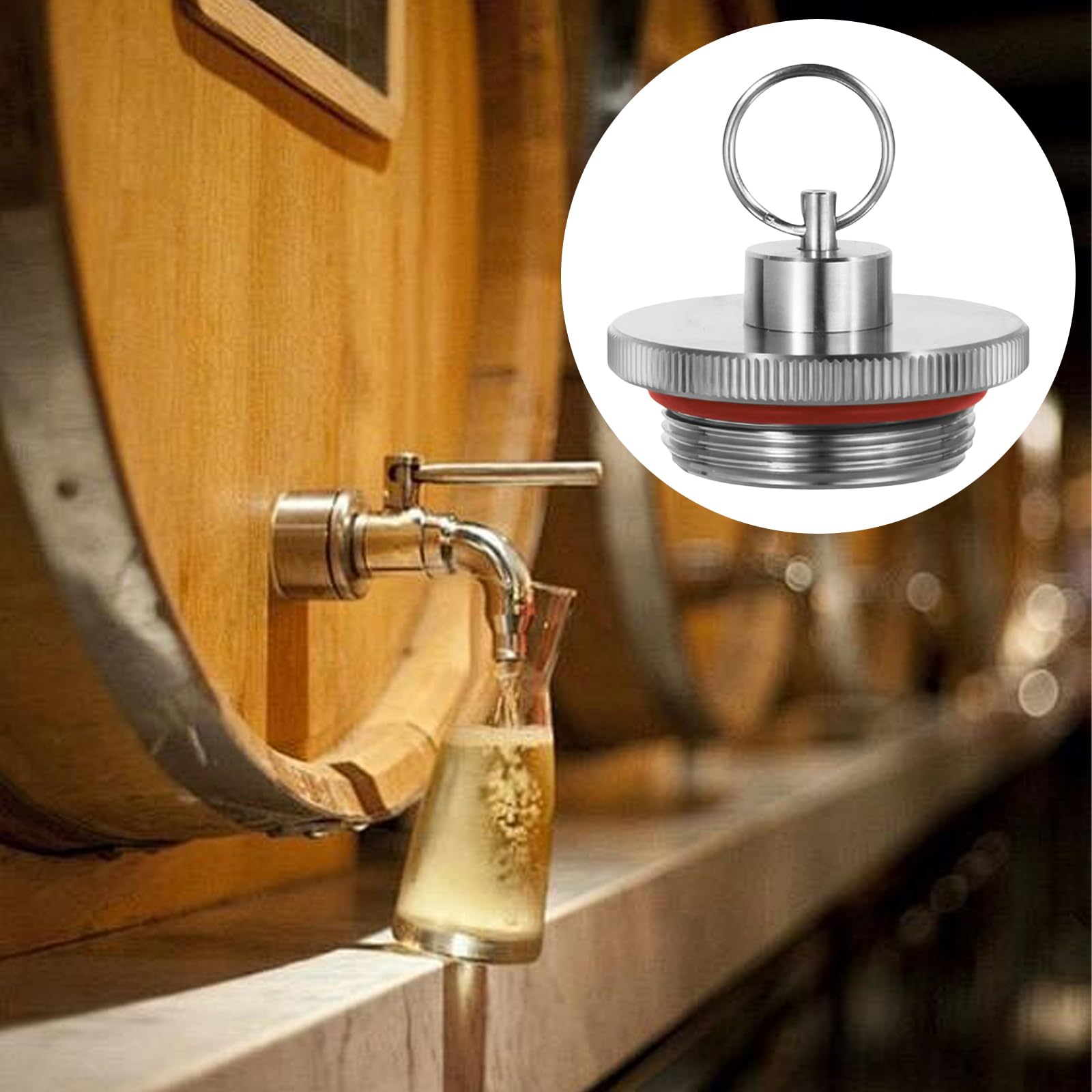 Tappo per fusto in miniatura per birra, in acciaio inox, con due fori di sfiato, chiusura a pressione per birra casalinga