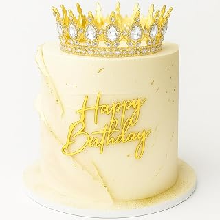 8 Pcs Gold Queen Crown Birthday Cake Topper for Women Rhinestone Crystal Tiara Wedding Happy Birthday Cake Decoration Foam Balls Decor for Queen Princess Party Photo Props