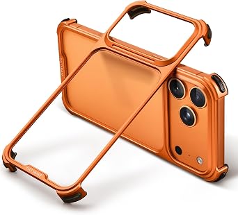 OATSBASF for iPhone 17 Pro Max Bumper Case, Metal Aluminum Frameless Slim, No Back Design Compatible with MagSafe, Shockproof Phone Case 6.9 inch, Orange