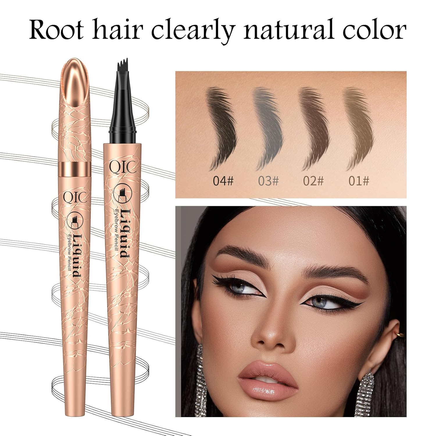 Yulinlon Q706 Eyebrow Pen, 4 Tipped, Precise, Long-lasting, Waterproof Eyebrow Makeup (2#Dark Brown)