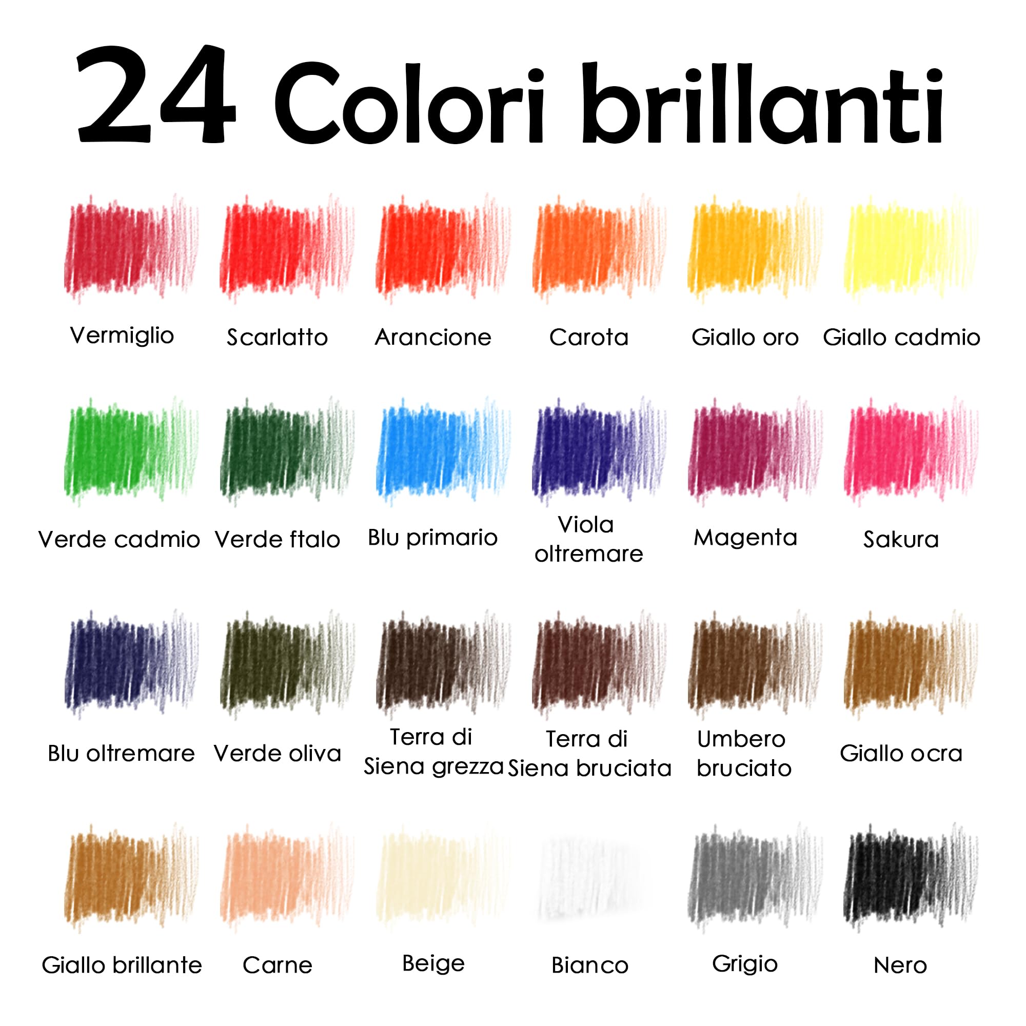 KALOUR PDAS Set di 24 matite colorate a carboncino, matite a gesso pastello di alta qualità, color pelle, per disegni, ombreggiature, colorazione, crayons pastel à la craie