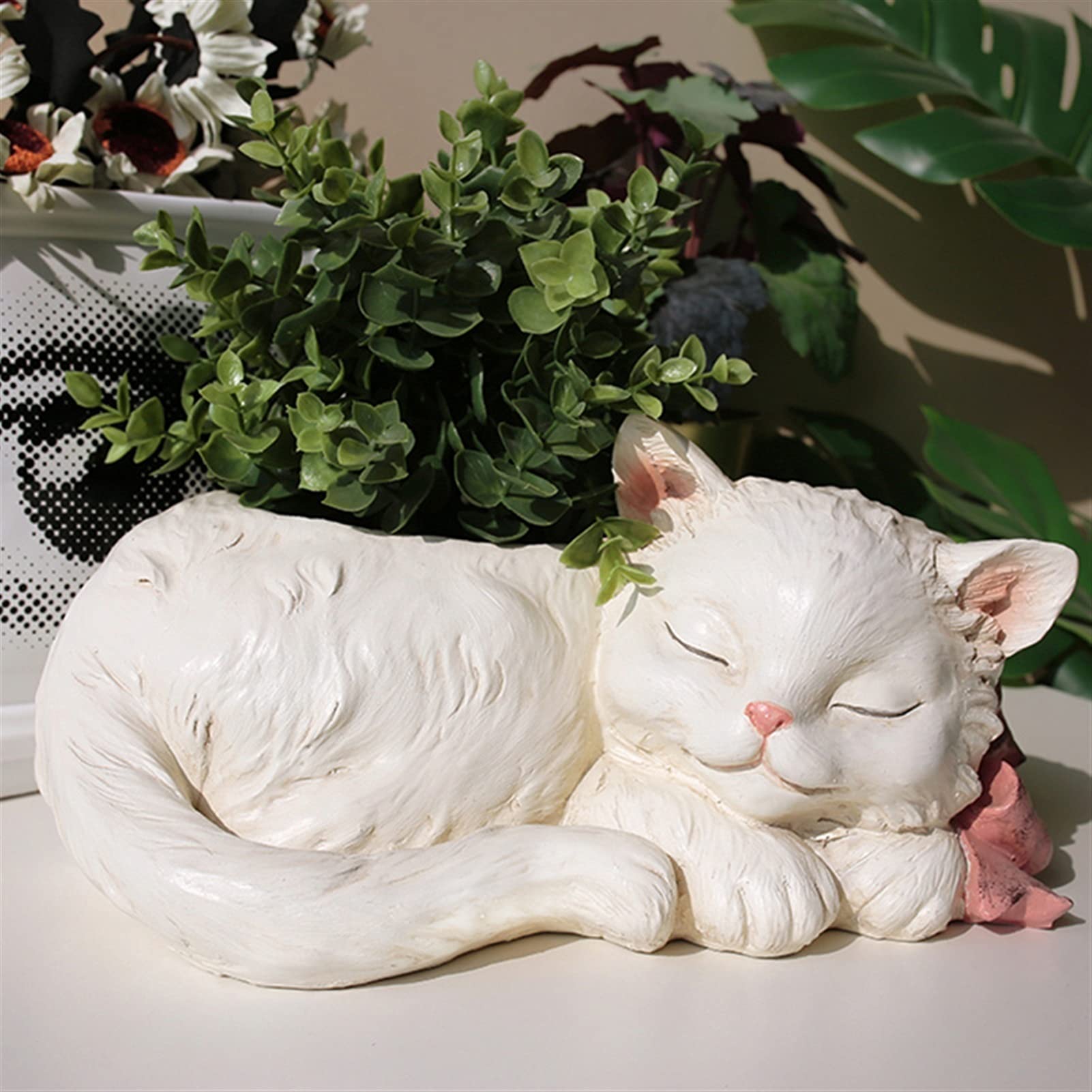 Biały Kociak, Figurka Małego Kota, Żywiczne Doniczki Do Sukulentów, Hydroponiczne Wazony Na Biurko, Doniczka Do Uprawy Roślin, Bonsai, Kaktus