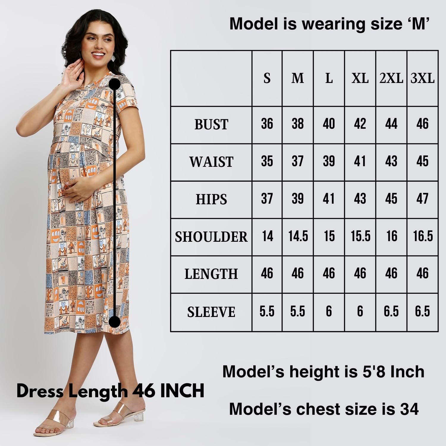 True Shape Maternity Dresses for Women Cotton | Stretchable Zipless Feeding Loungewear Kurta with Side Pockets in Knitted Hosiery for Pre & Post Partum(TS493-3XL, Pastel Orange) 4