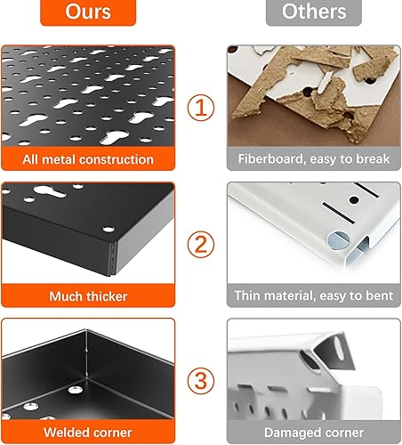 Miniatura 4 de TORACK 3 piezas de paneles de tablero de clavijas de metal para almacenamiento de herramientas de garaje, tablero de clavijas para banco de trabajo,