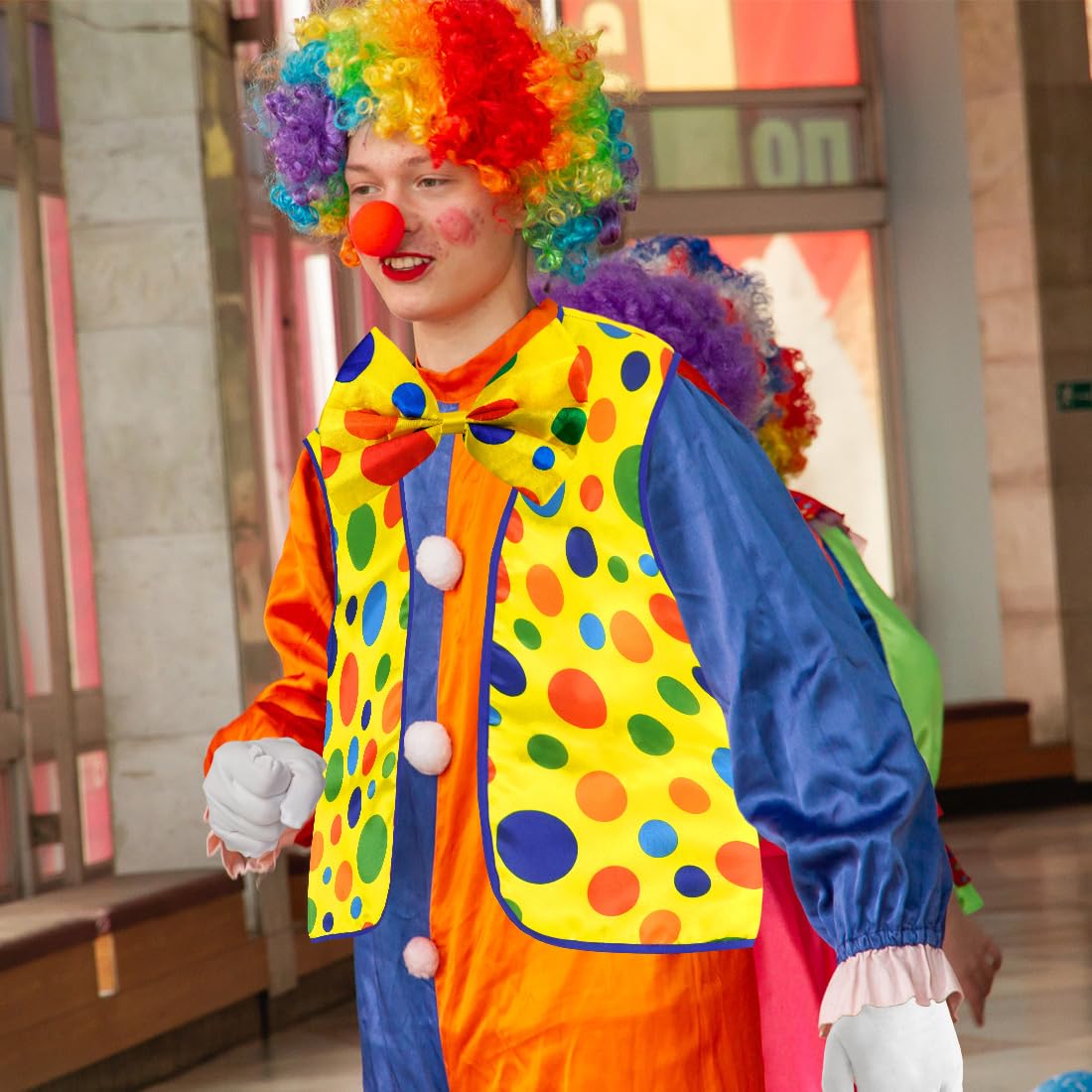 5 Stück Clown Kostüm, Zirkus Clownkostüm, Clown Lockenperücke Regenbogen, Clown Nase Handschuhe Bunte Krawatte, Clown Kostümzubehör, Fasching Karneval Cosplay Accessoire für Kinder Damen Herren