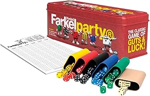 Farkel Party Classic Dice Game | Official Licensed Farkle Set | 36 Dice, 6 Cups, Score Sheets & Storage Tin | Travel Dice Game for Family Game Night | 2+ Players, Ages 8+