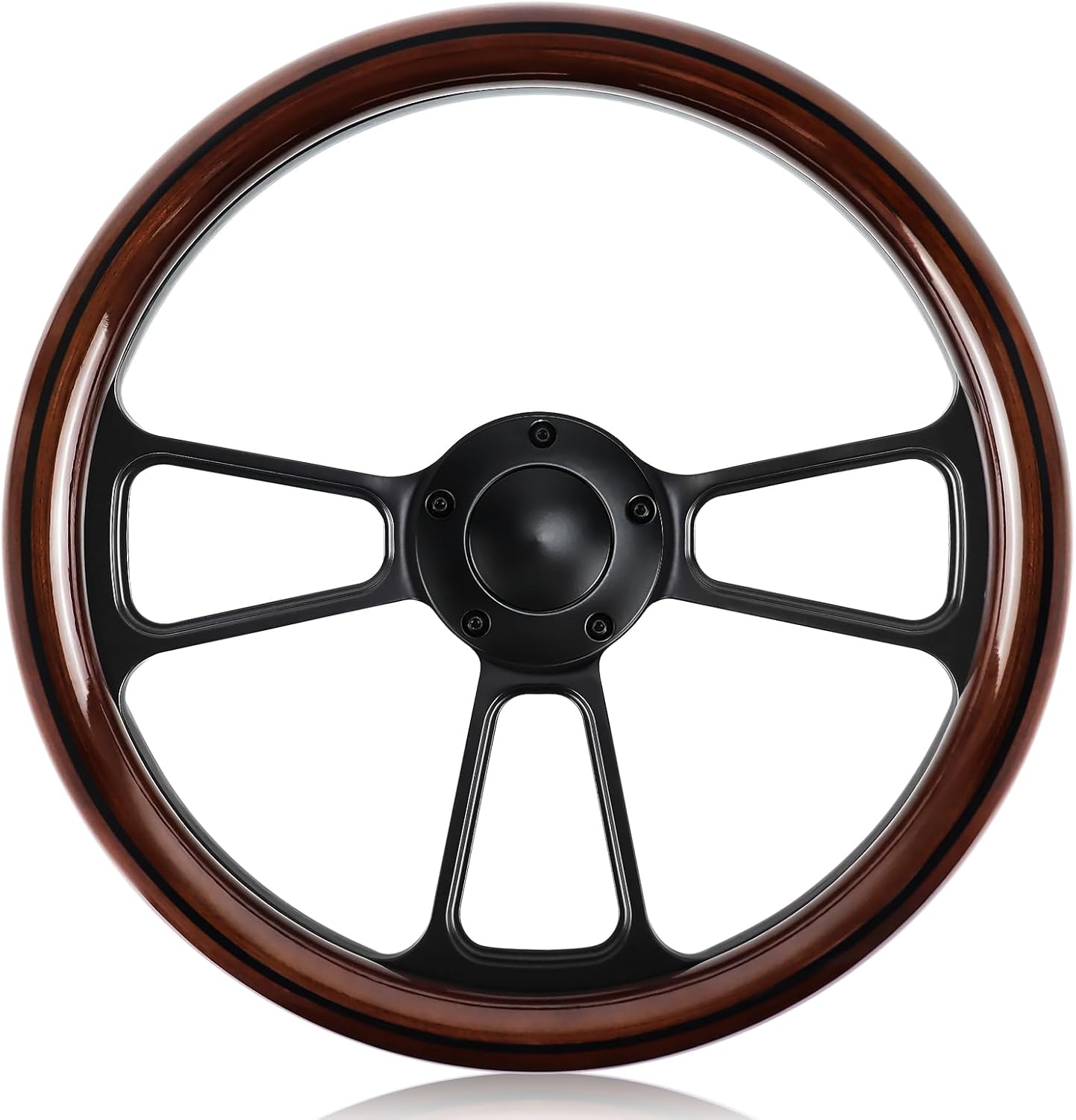5 Hole 5 Bolt Wooden Steering Wheel, 14 Inch Grip with Black Line for Racing/Rally/Motorsports/Car Simulator Driving Universal 5 Hole Racing Steering Wheel 5K-03