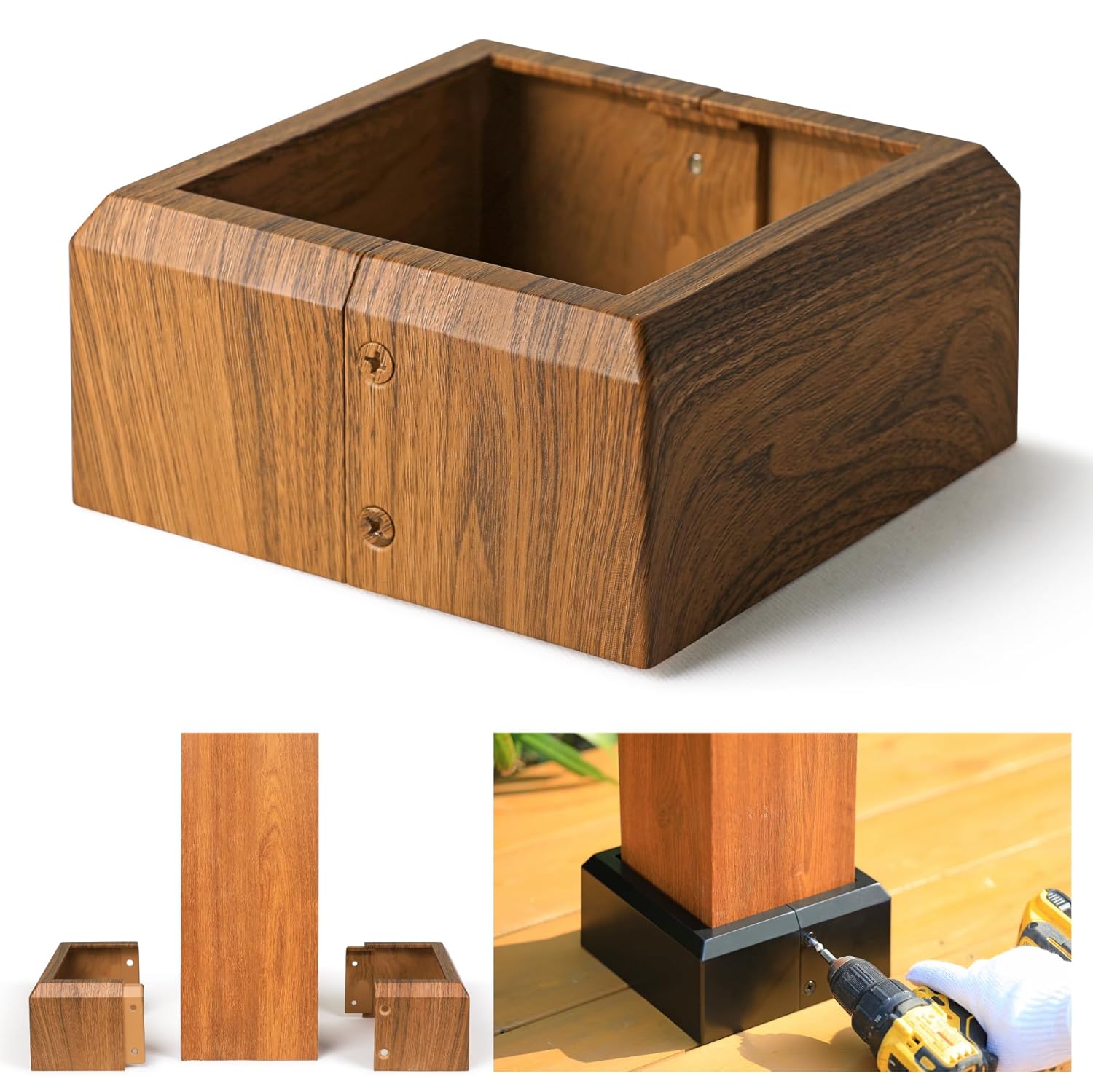 6"x6" (Actual: 5.5"x5.5") Deck Post Base Covers Aluminum, Split Style Post Base Trim Skirt Decorative Dark Burlywood 2Pack