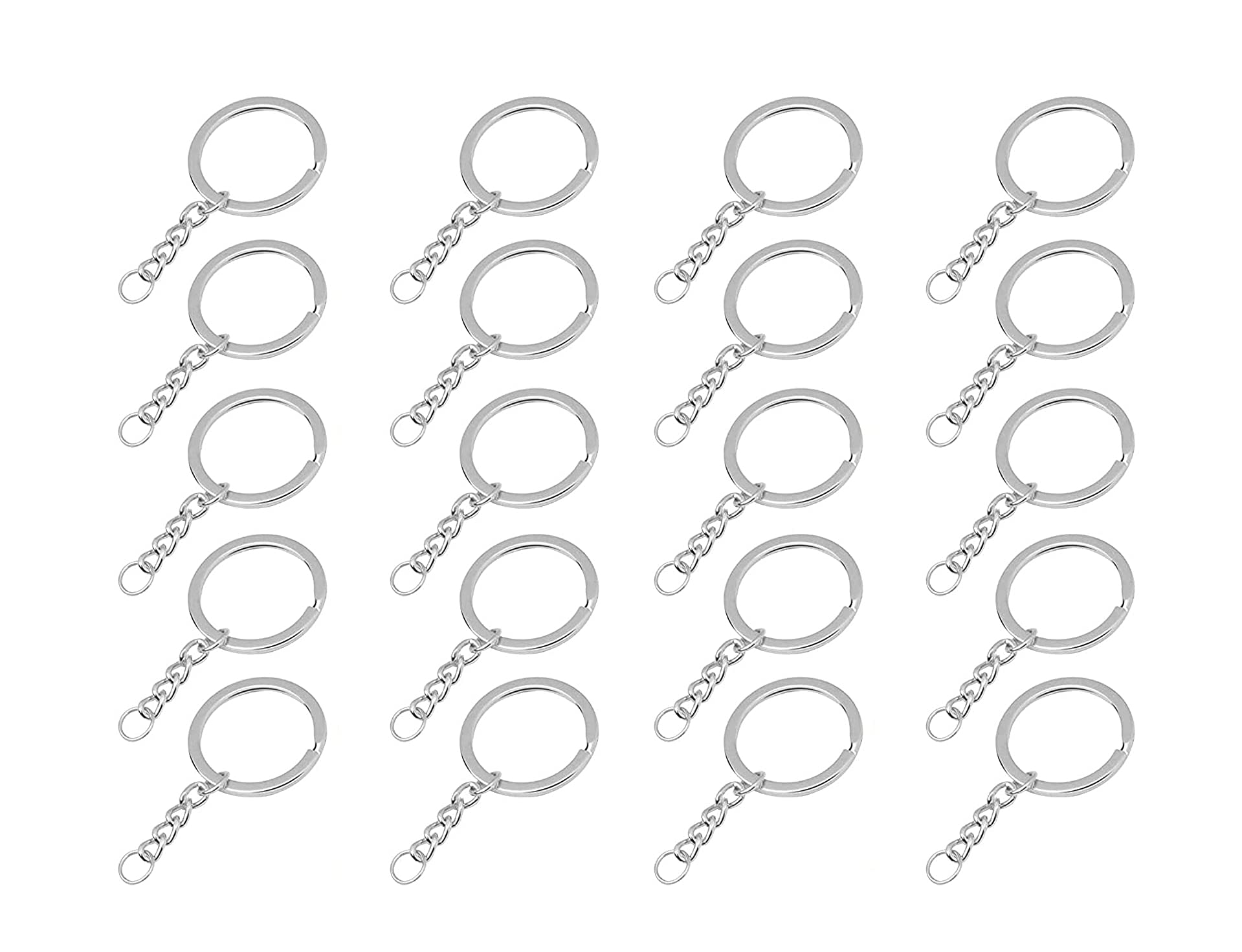 BanteyBanatey® Silver Metal Loops Rings| Keyring with chain| Open Jump Ring Connector| Key Rings for Jewelry. Making Spring Rings, Art and Craft, DIY, Resin, Making Handbag Keychain (Pack of 20 Pcs)