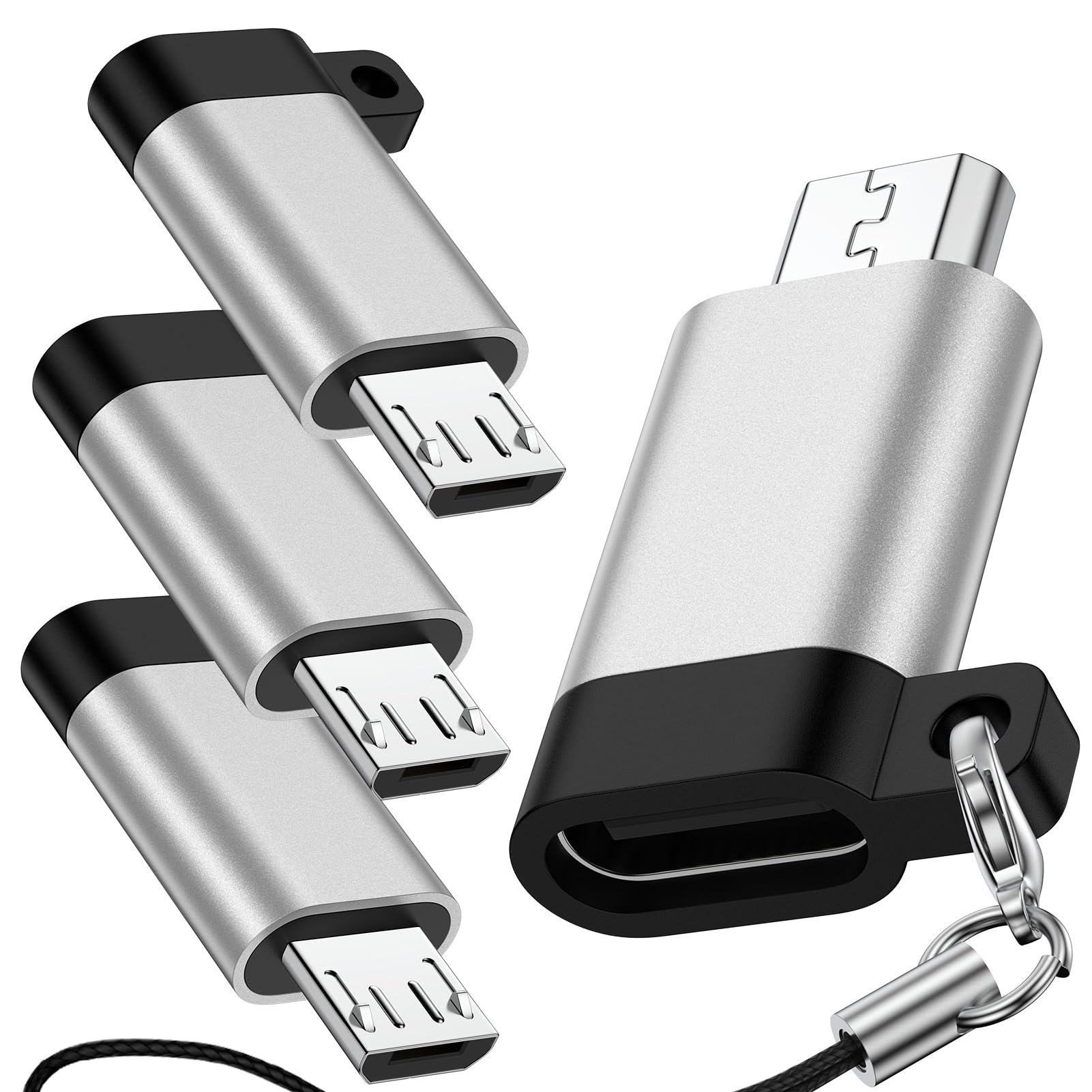Adattatore da USB C a micro USB, confezione da 4 connettori da tipo C femmina a micro USB maschio, supporta ricarica e sincronizzazione dati, compatibile con Samsung Galaxy S7/S7 Edge/S6/S6 Edge/J3/J7