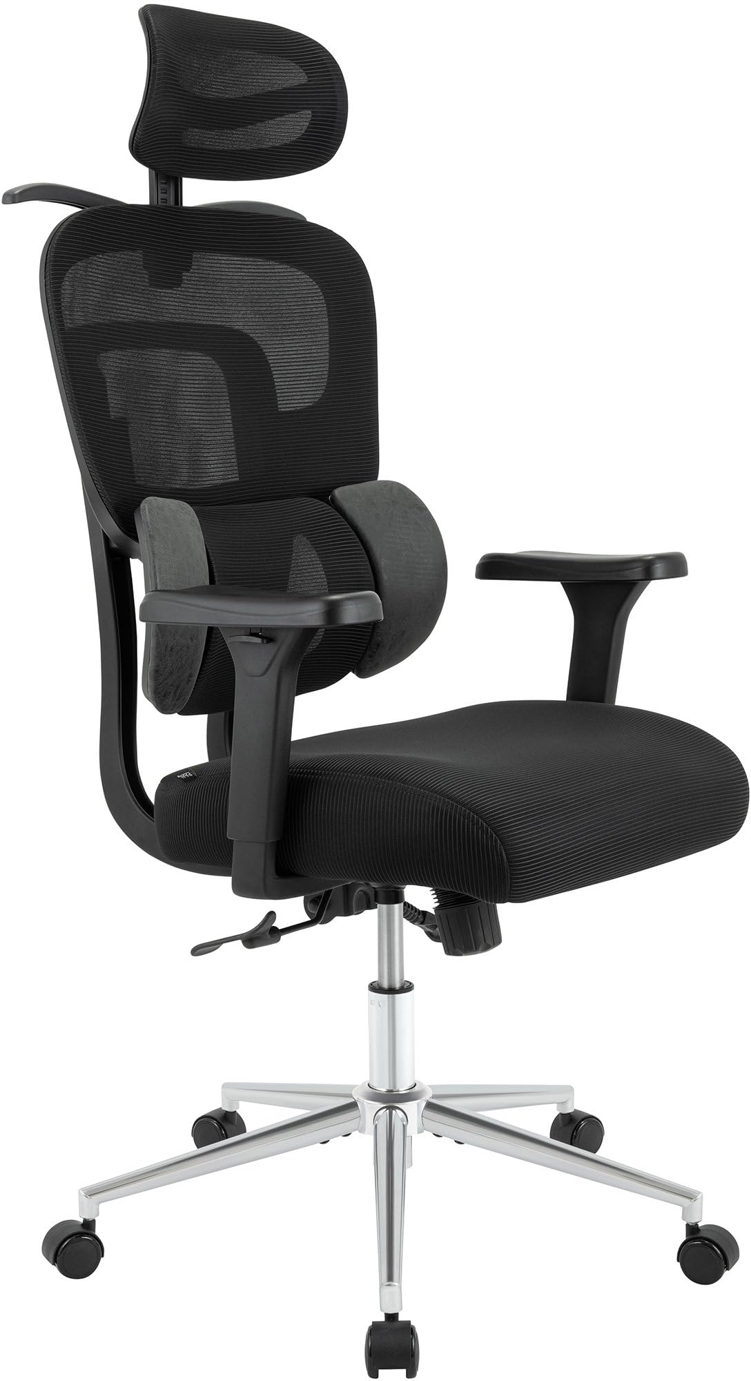 CLP Sedia ergonomica con poggiatesta Lothenda, regolabile in altezza con supporto lombare, braccioli 3D, sedia girevole fino a 150 kg Colore:nero