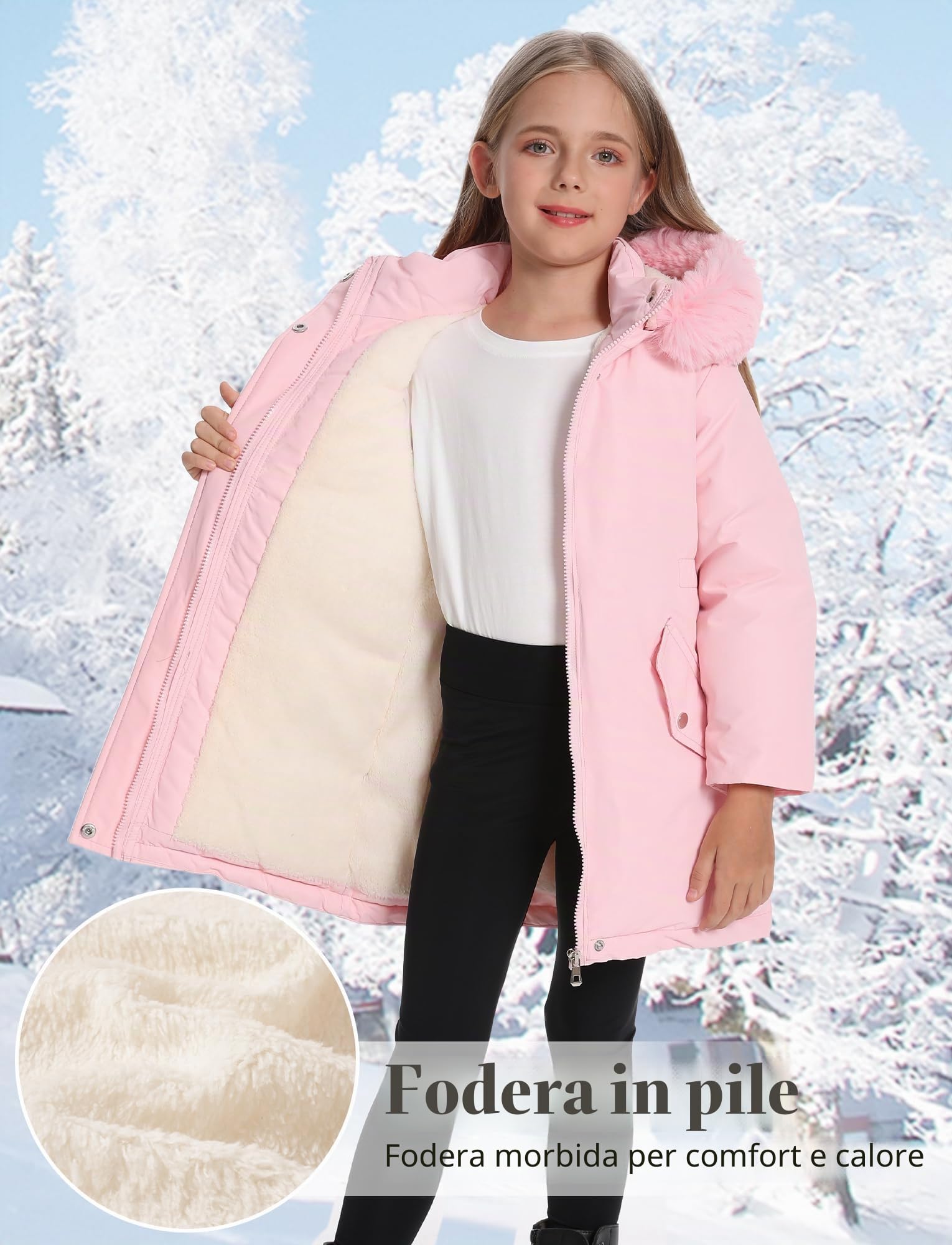 Cappotti Invernali Bambini Ragazze Giacche in Pile Caldo Cappotto Con Cappuccio Antivento Piumino da Neve Spessore 3-11 Anni