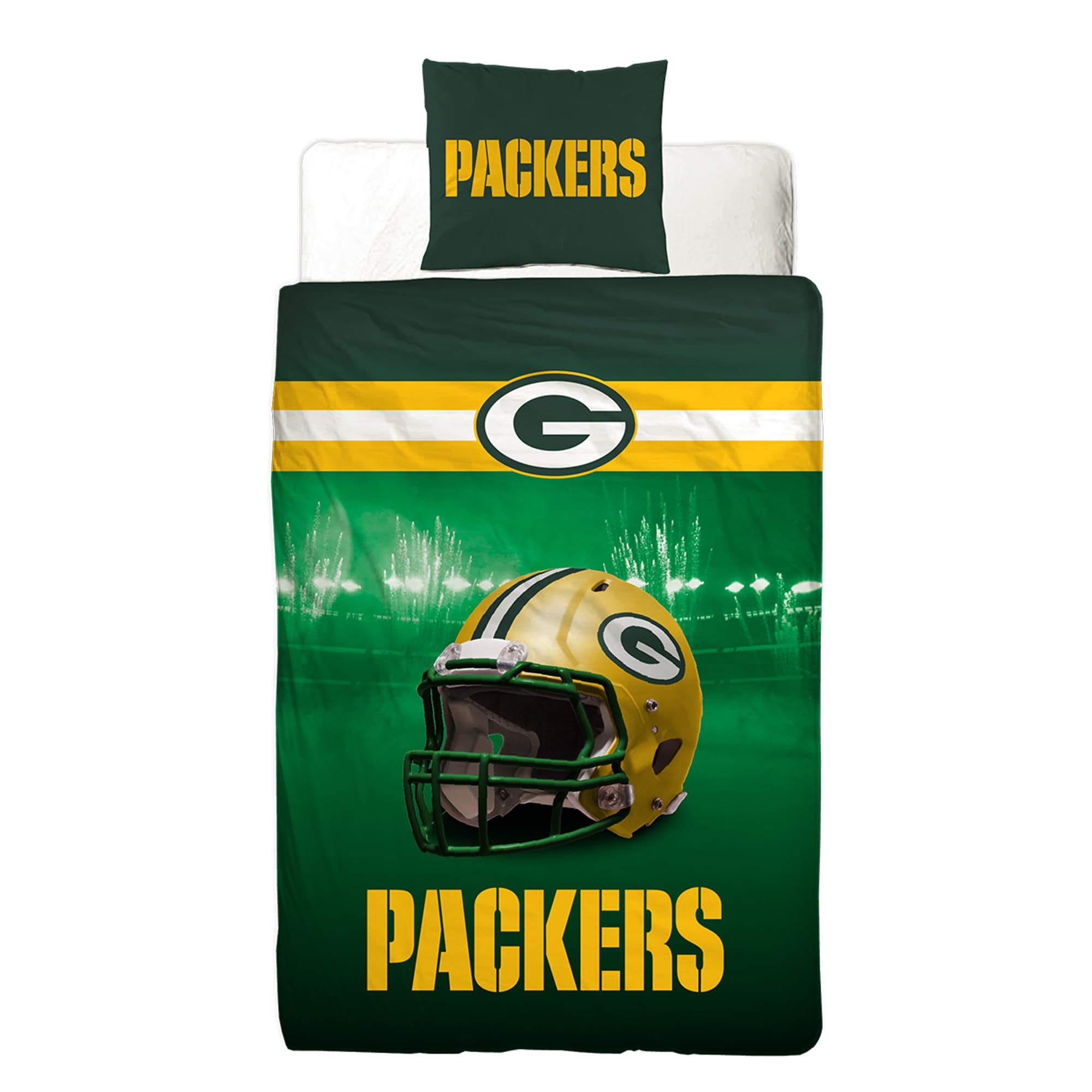 NFL Bettwäsche Green Bay Packers 135 x 200 cm + 80 x 80 cm 100% Baumwolle in Renforcé-Linon-Qualität mit Reißverschluss American Football Fan Super Bowl Cheeseheads Wende-Bezug deutsche Größe