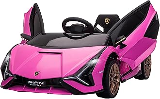 – Lamborghini Sian Licensed 12V Electric Car for Kids 2 Motors Toy Car with Remote Control Music Lights MP3 for 3-5 Years Pink