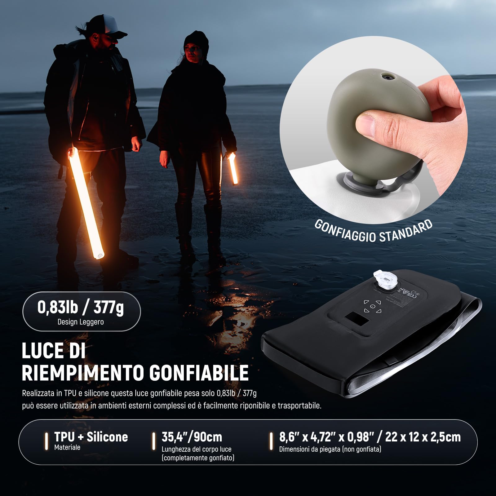 NEEWER BASICS Luce Tubo RGB Portatile da 30W 90cm, Luce Gonfiabile per Video Palmare in TPU, 3000Lux 2700-6500K CRI95 5000mAh Type C Ingresso 45W/Uscita 30W per Foto Video Studio Streaming, GC30C