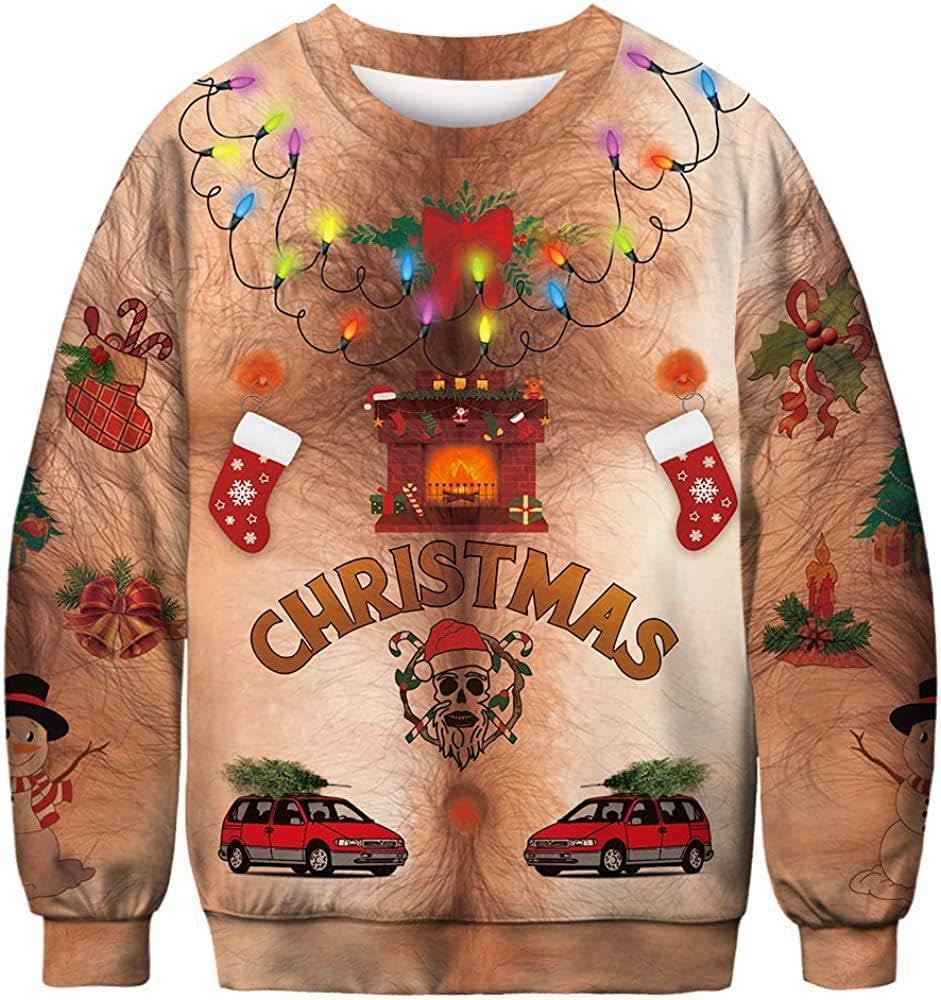 Merry Christmas Shirts for Women Funny 3D Christmas Ugly Sweater Long Sleeve Red Plaid Xmas Holiday Pullover