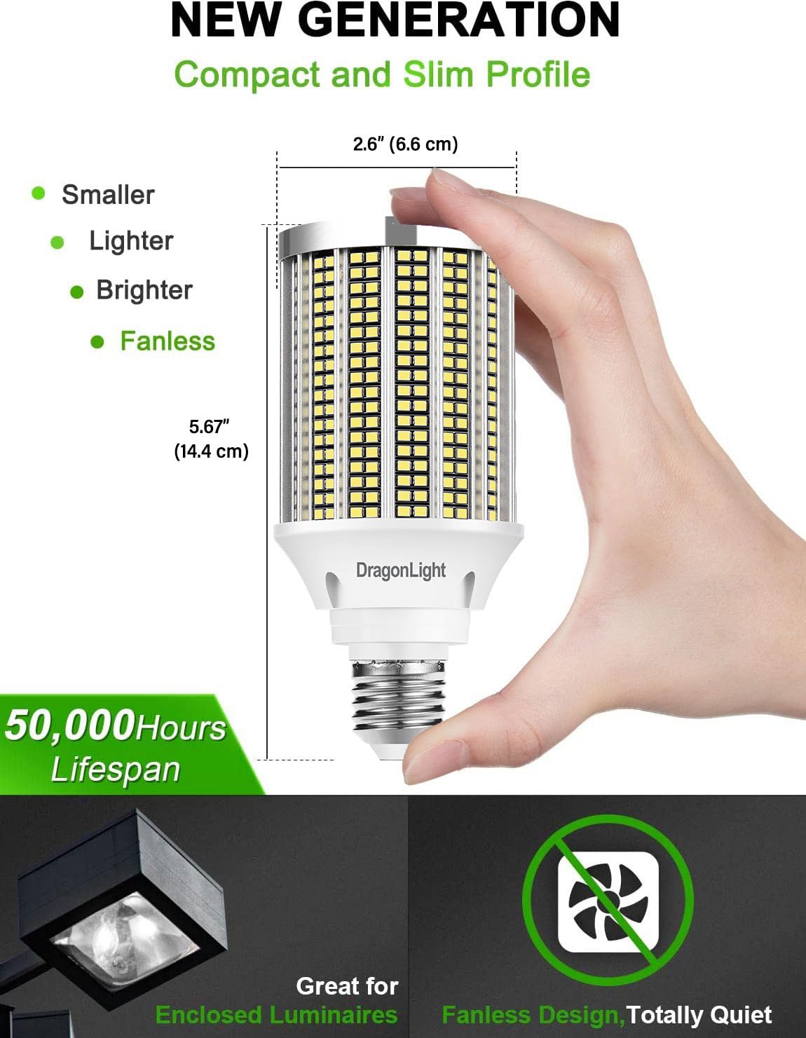 DragonLight 50W Super brillante luz de maíz bombillas LED (reemplaza 400Watt) - E27 Edison 6000K Cool White 5000LM para la iluminación comercial - Garaje Taller Oficina Patio (Pack de 2)