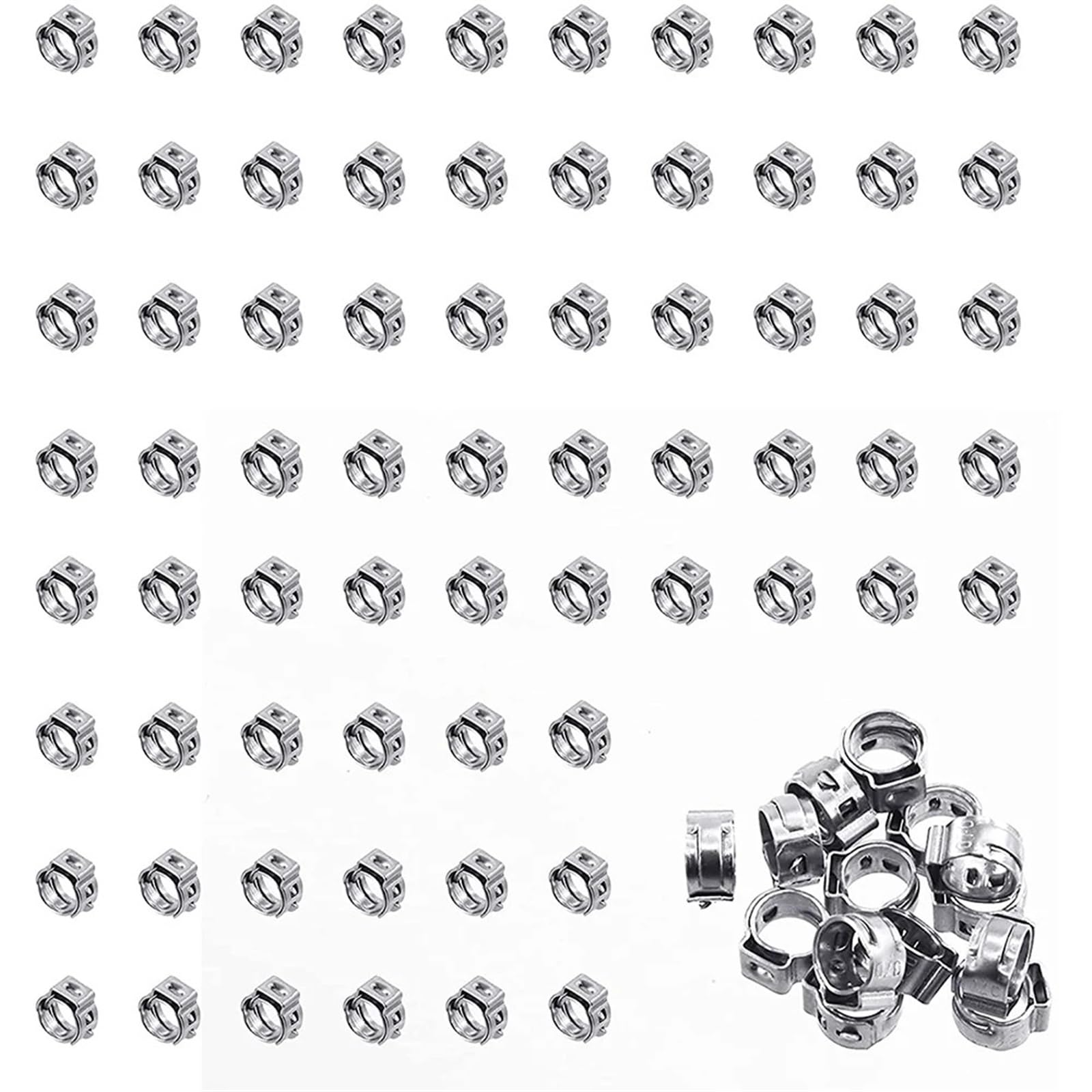 Collier de Serrage Tuyau Lot de 50 colliers de serrage à oreille unique, outil de sertissage de bague de serrage en acier inoxydable, collier de serrage en continu(17.8-21.0 MM)