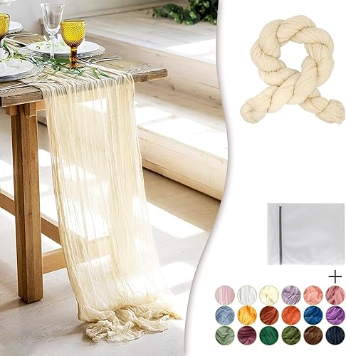 Waligoy Paquete de 2 caminos de mesa de gasa beige de 35 pulgadas, camino de mesa de gasa bohemio de 120 pulgadas de largo, tela rústica Waligoy Paquete de 2 caminos de mesa de gasa beige de 35 pulgadas, camino de mesa de gasa bohemio de 120 pulgadas de largo, tela rústica