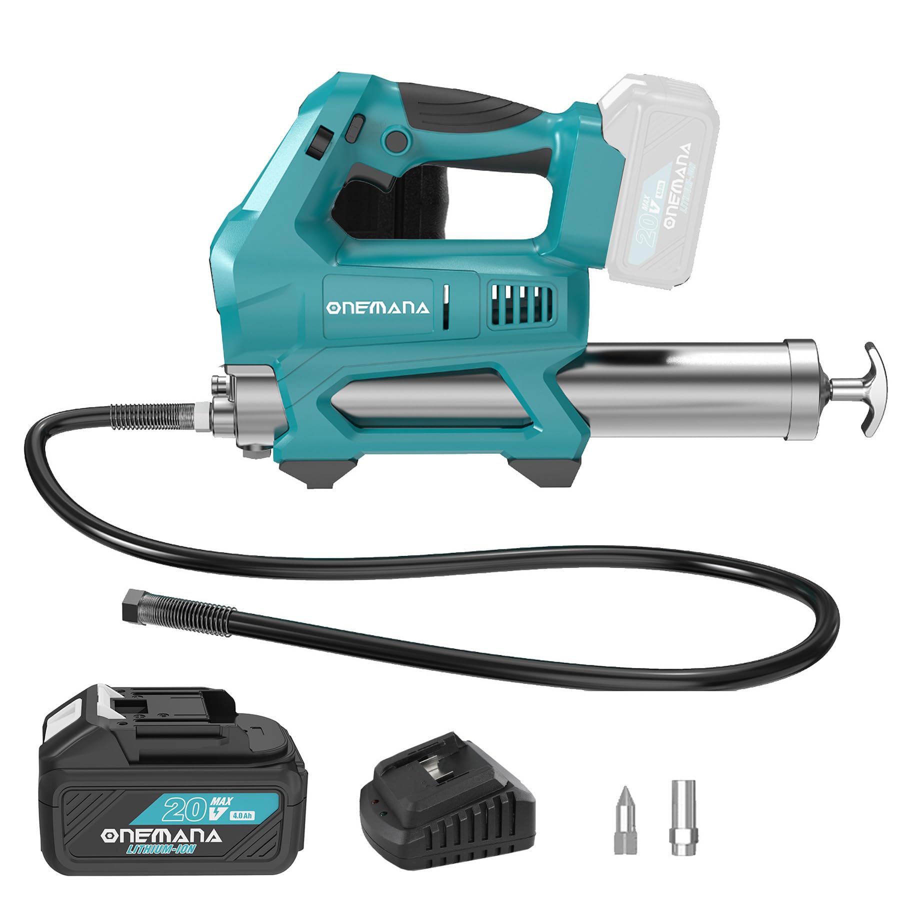 Akku Fettpresse Set, 18V Akkus Fettpresse Batteriebetrieben mit 10000 PSI Schläuch (con Batteria)