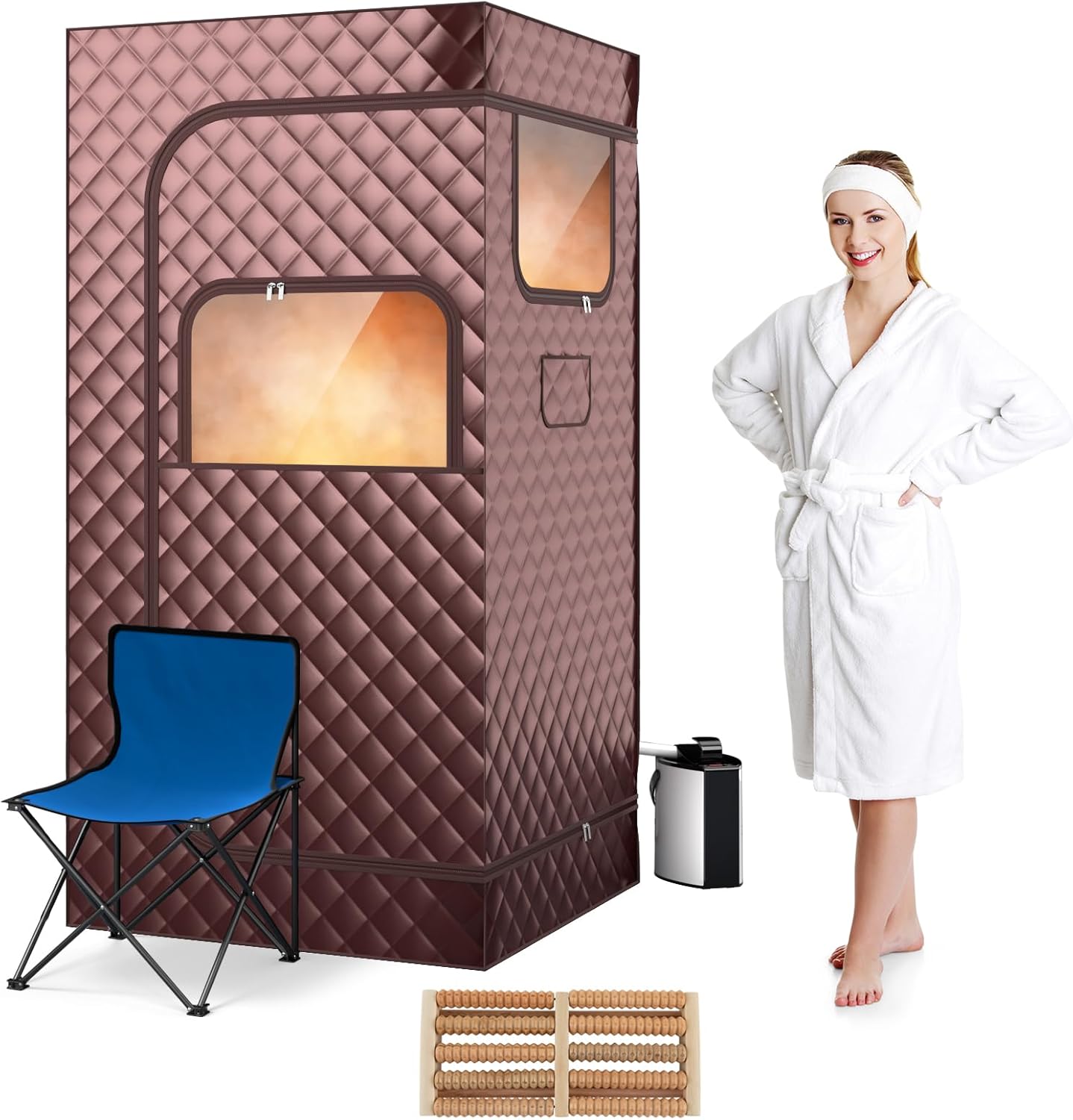 COSTWAY Portable Steam Sauna tent assembled with chair and foot massager