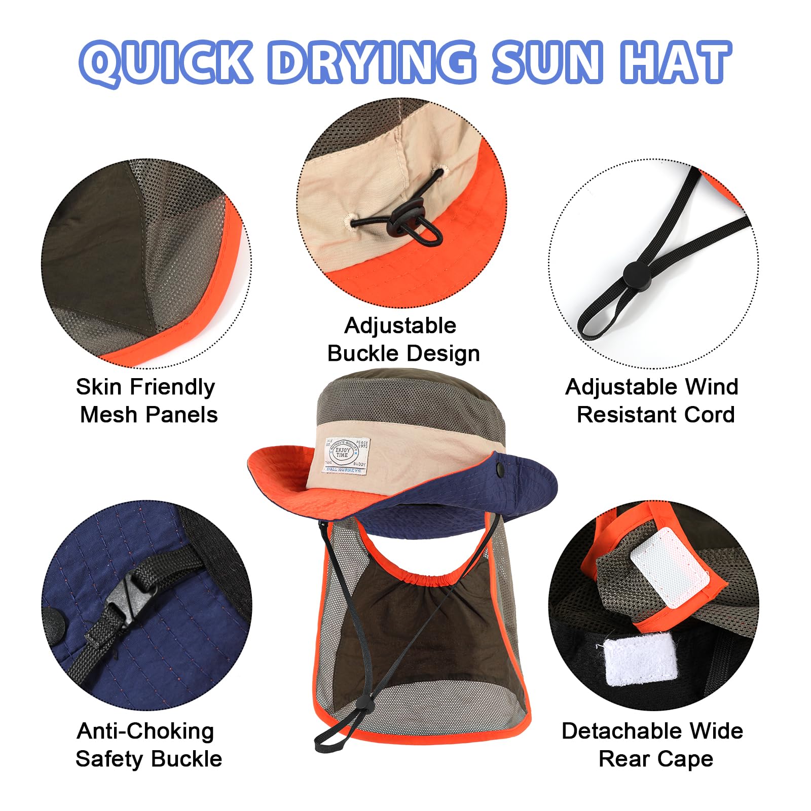 TAGVO Chapeau de Soleil pour Enfants, Protection UV avec Jugulaire, Casquette à Bavolet Détachable, à Large Bords pour Enfants de 2 à 6 Ans