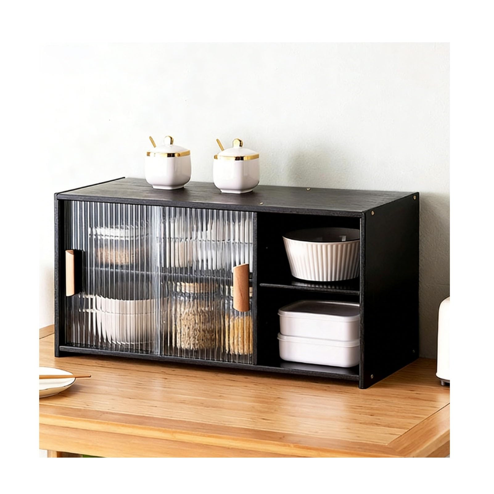BHGFYXBS Bamboo Kitchen Sto Cabinet With Sliding S Doors Adjustable Pantry Freestanding Dining Room Countertop Unit,Black-67X34X28Cm/26X13X11In,Black-67x34x28cm/26x13x11in