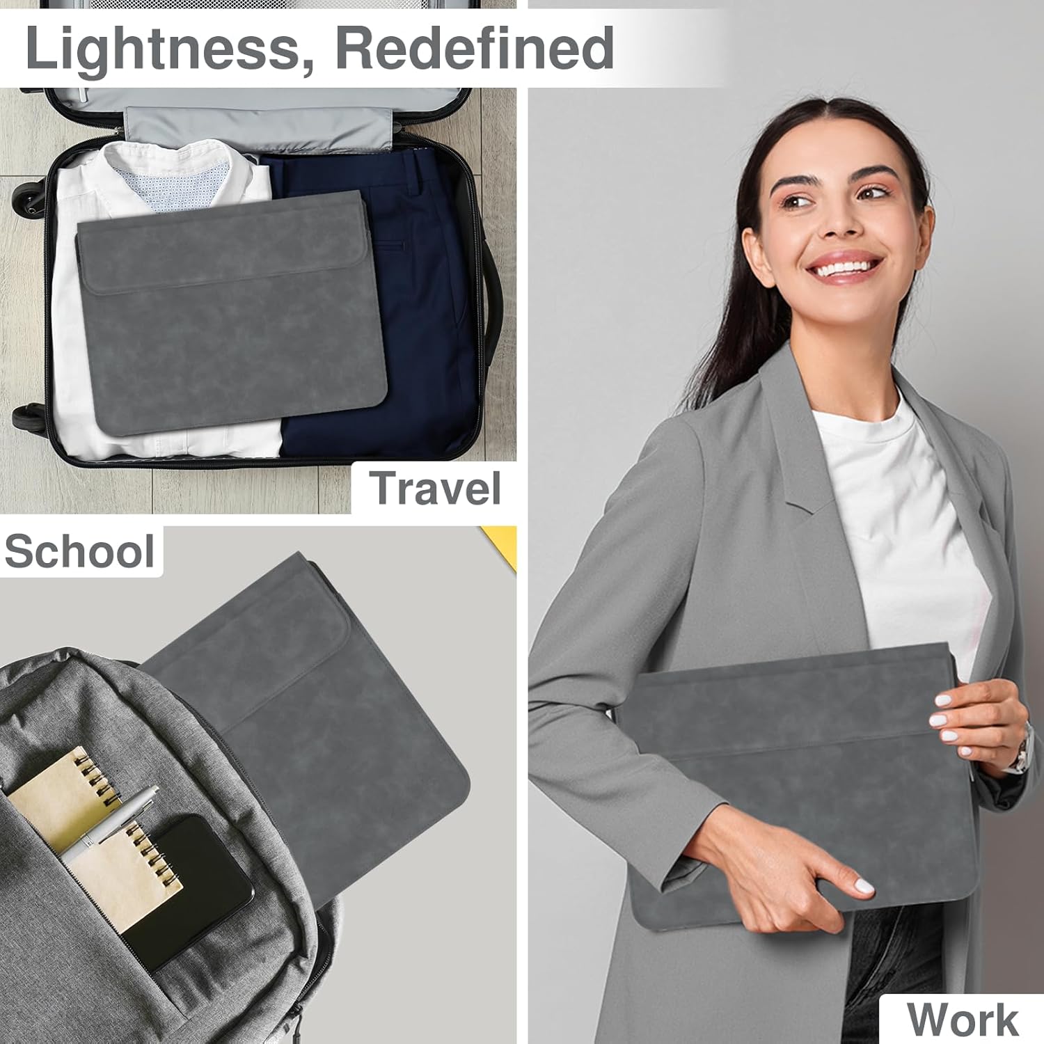 Allinside 13-14 Inch Laptop Sleeve Case for MacBook Pro 14" 2021-2024/MacBook Air 13" 2010-2017/MacBook Pro 13" 2010-2015, Waterproof Matte PU Leather Sleeve Cover with Stand & Accessory Pouch, Gray - Image 6