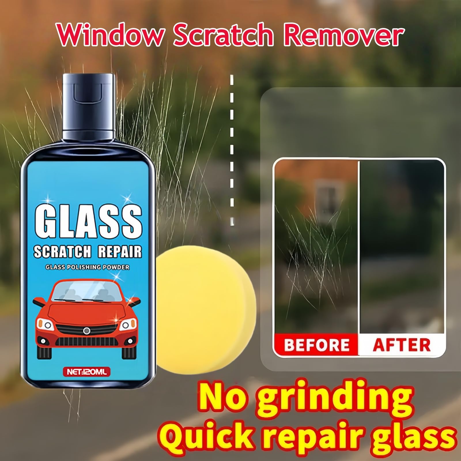 Glass Scratch Remover Kit,Window Scratch Repair with Sponge,Auto Glass Polishing Liquid,Gla/ss Repair Solution,Removes Scratches from Car Windshield & Home Gla/ss,Car Window Screen Cleaner Kit,120ml — view 7