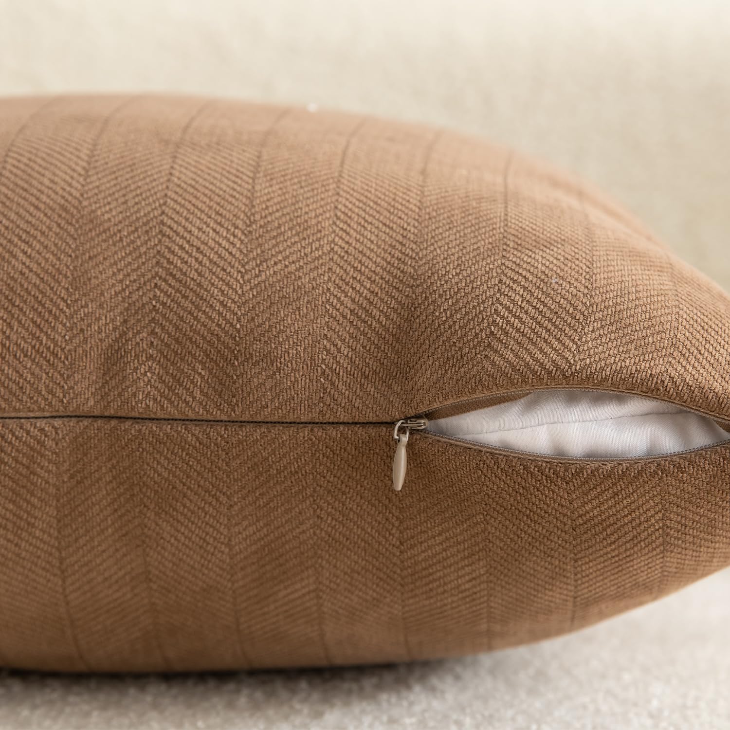 Mandioo Pack of 2 Chenille Cushion Covers Soft Comfortable Durable Throw Pillow Cases for Home Decor Sofa Couch Living Room Bedroom 24 x 24 Inch 60x60 cm Brown - Image 3