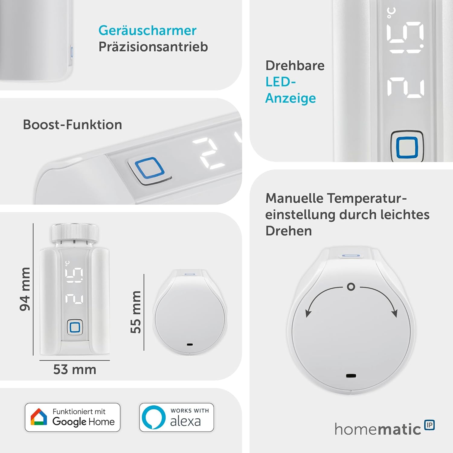 Homematic IP Heizkörperthermostat – Evo Smart Home digitaler Thermostat Heizung Heizungsthermostat Steuerung per App ...