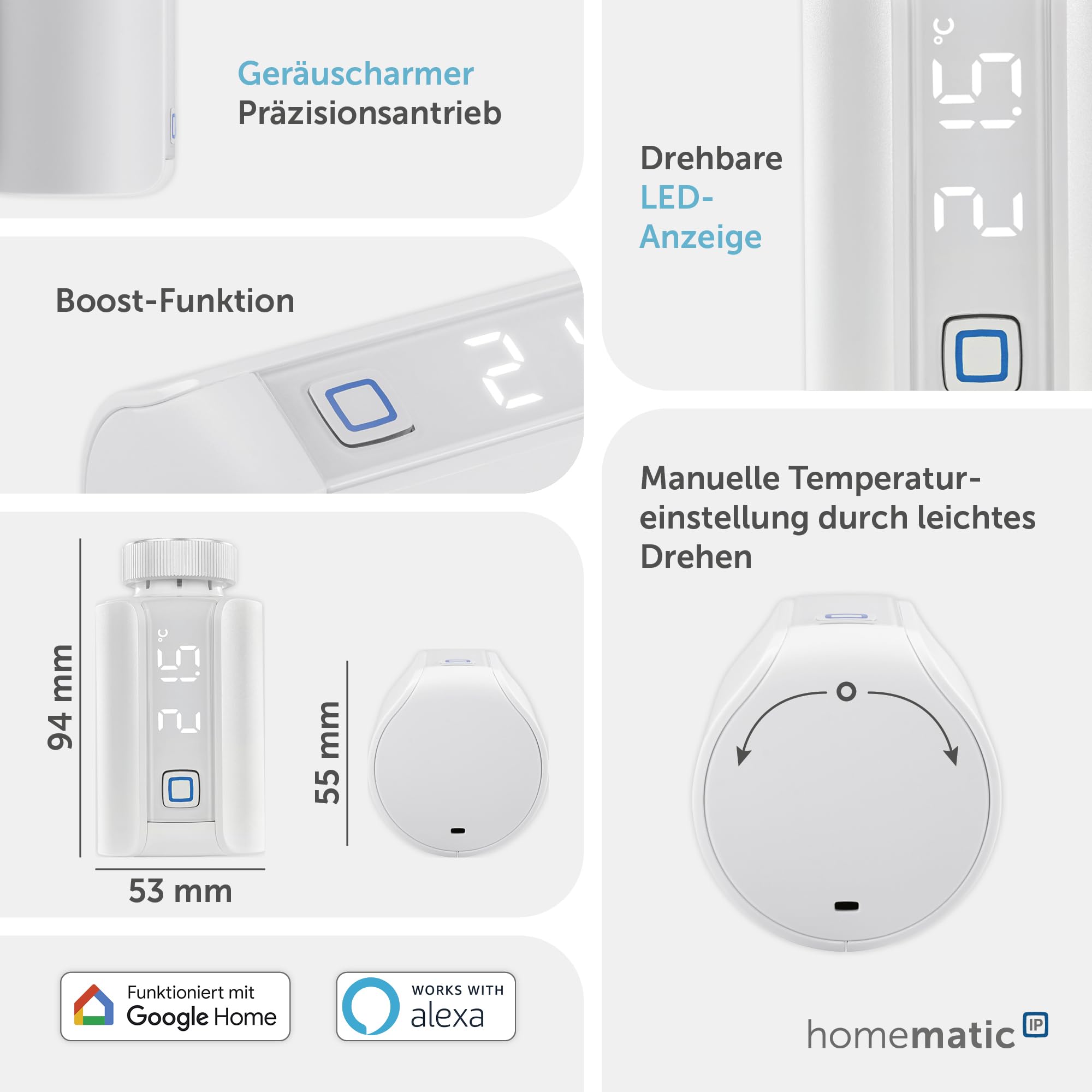 Homematic LP Smart Home termostat do grzejnika EVO, Biały, 53 x 55 x 94 mm
