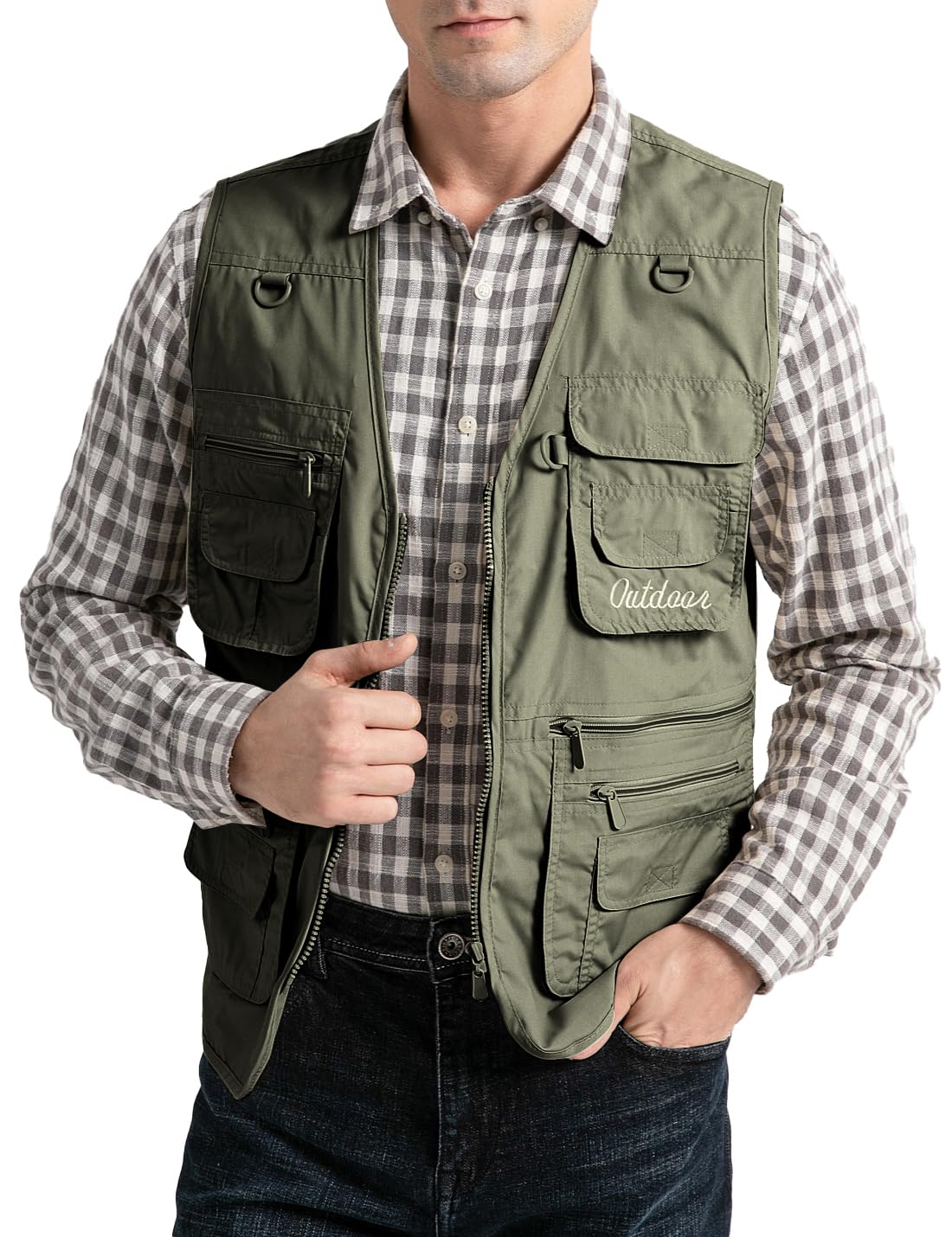 Sukany Men's Vest Utility Shooting Safari Travel Cargo Outdoor Lightweight Work Photo Vest with Pockets Army Green 2XL