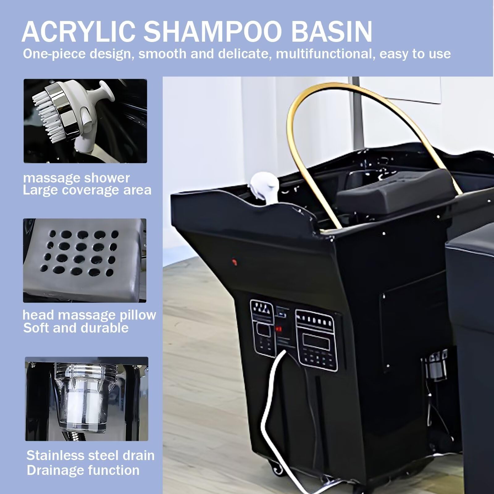 Łóżko do masażu szamponem, sprzęt do salonu piękności z głowicą spa, fumigacją i przechowywaniem wody, prosty modny design, czarny