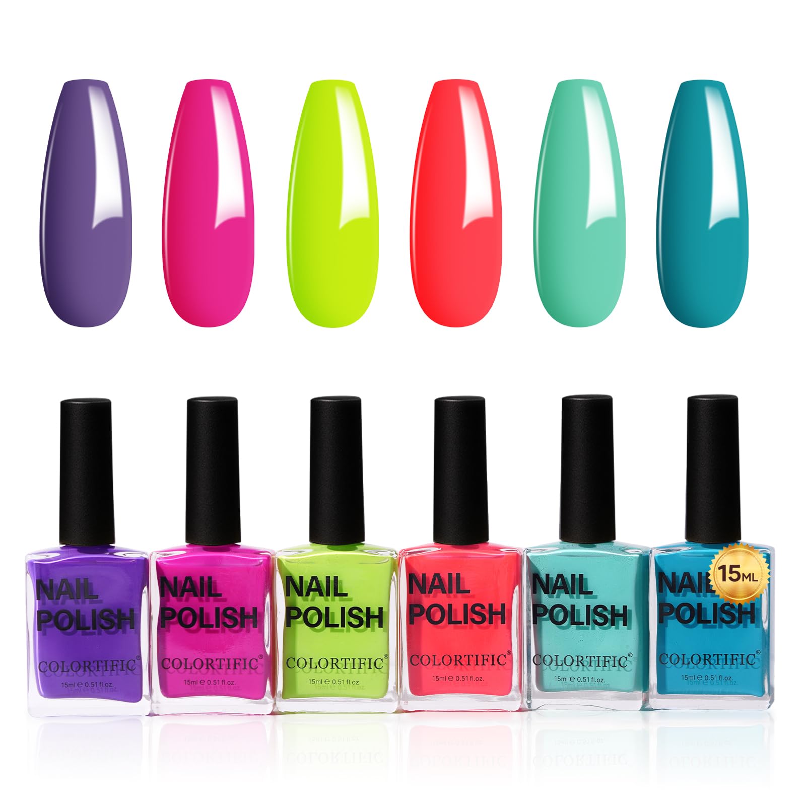 COLORTIFIC Summer Nail Polish 6 Colors 15ML Neon Red Green Nail Polish Set Air Quick Dry Manicure Nail