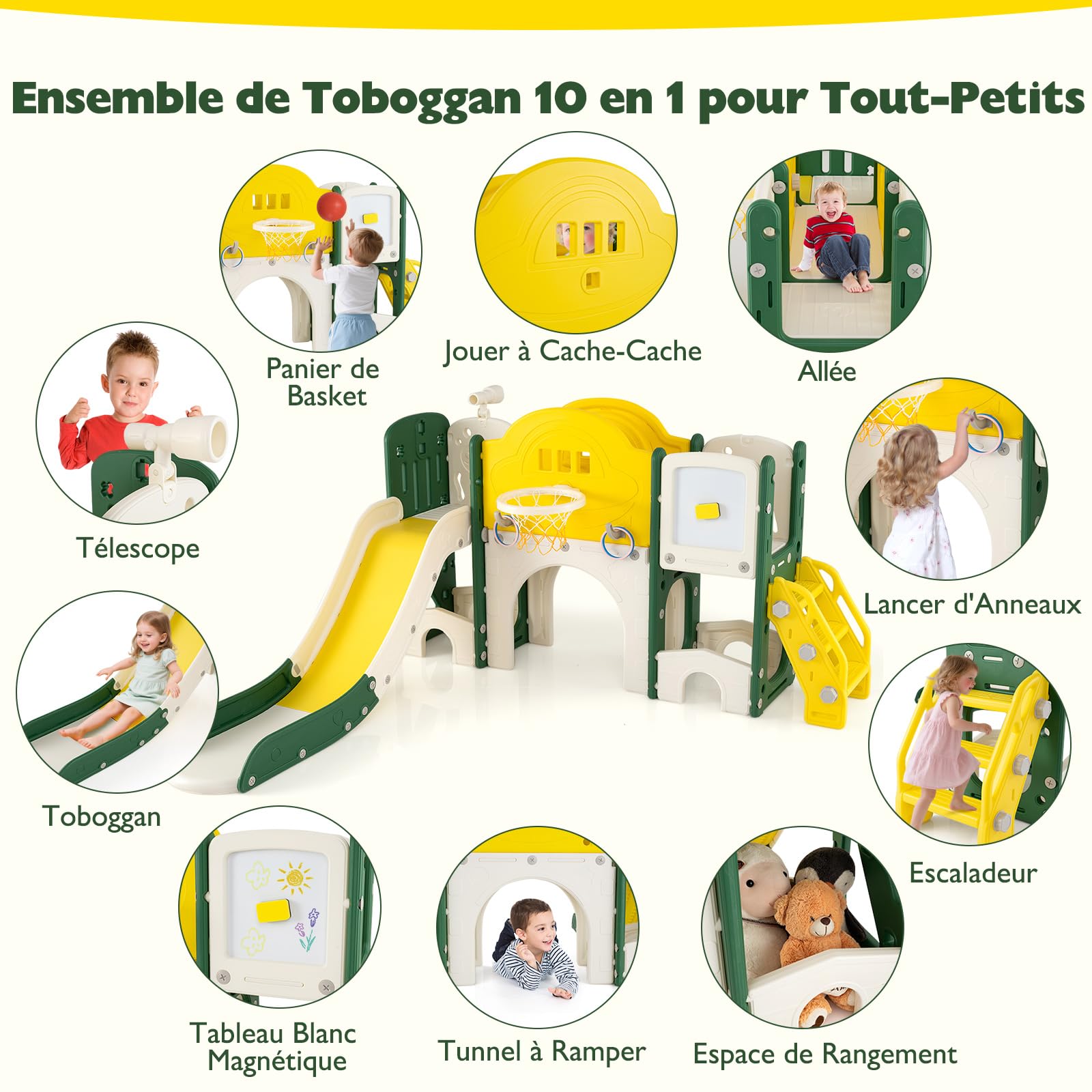COSTWAY 10 en 1 Toboggan Enfant en HDPE avec Panier de Basket