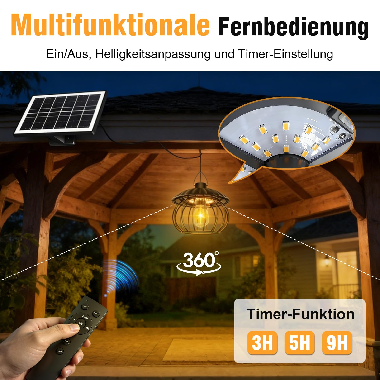 ChunHee Solar Hängelampe für Außen, 4400 mAh, IP65, geteiltes Design, Schnellladefunktion