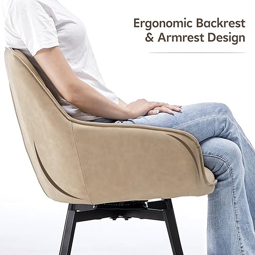 Miniatura 5 de TUKAILAi Juego de 2 sillas de comedor giratorias, tapizadas de piel sintética, sillas decorativas de mediados de siglo con patas de metal, silla