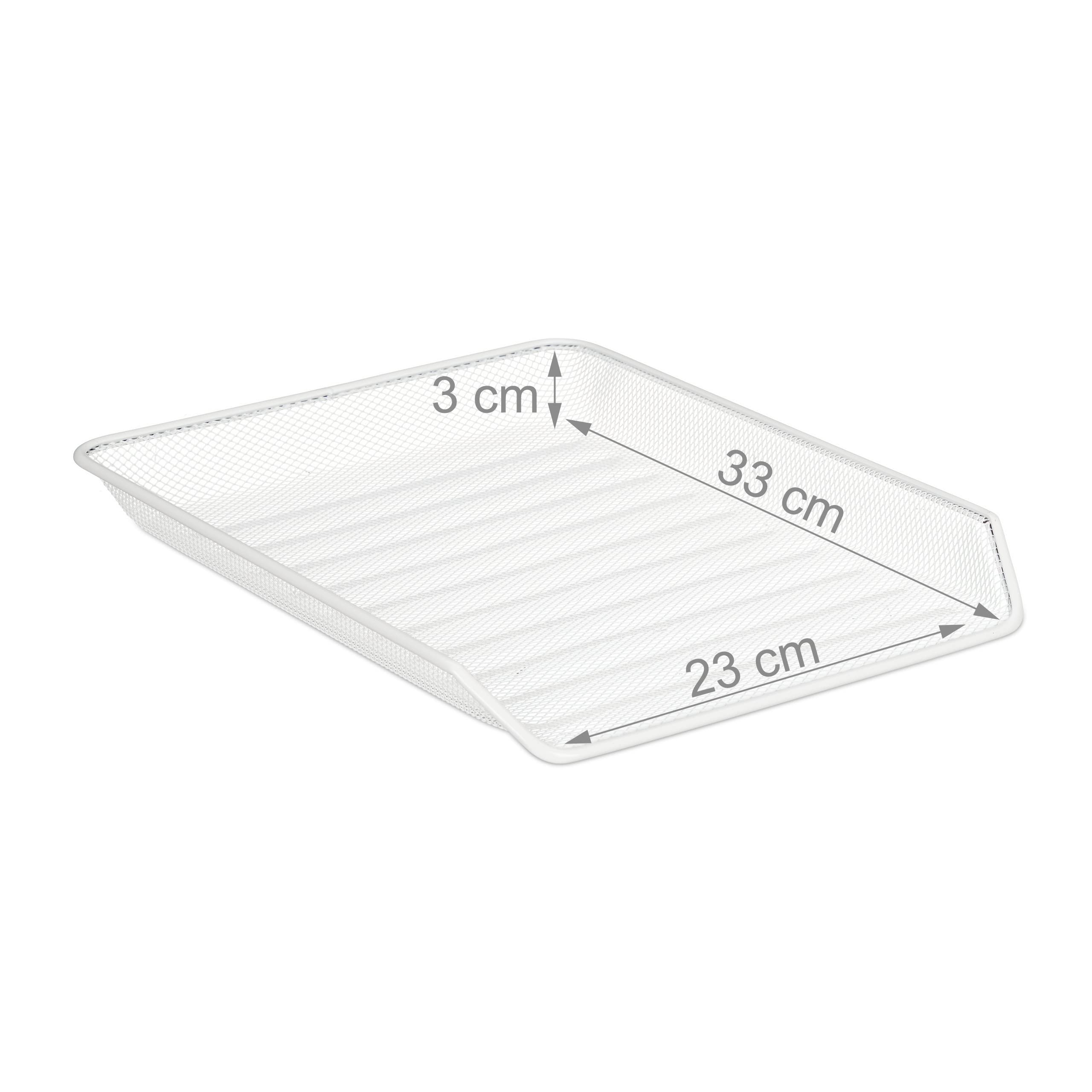 8x Vaschetta Portadocumenti in Metallo, 3 Vassoio, Design a Griglia, Portalettere A4, 26,5x29,5x35,5 cm, Bianco