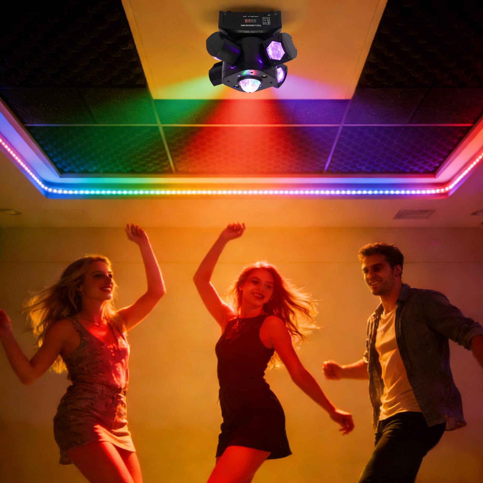 Moving Head LED, Disco Licht Scheinwerfer, RGBW Partylicht LED Strahler | DJ Light mit 4 Lichtarmen, DMX512/Soundaktivierung/Fernbedienung für DJ Bar Geburtstag Disco Hochzeit Partykeller Bühnenlicht