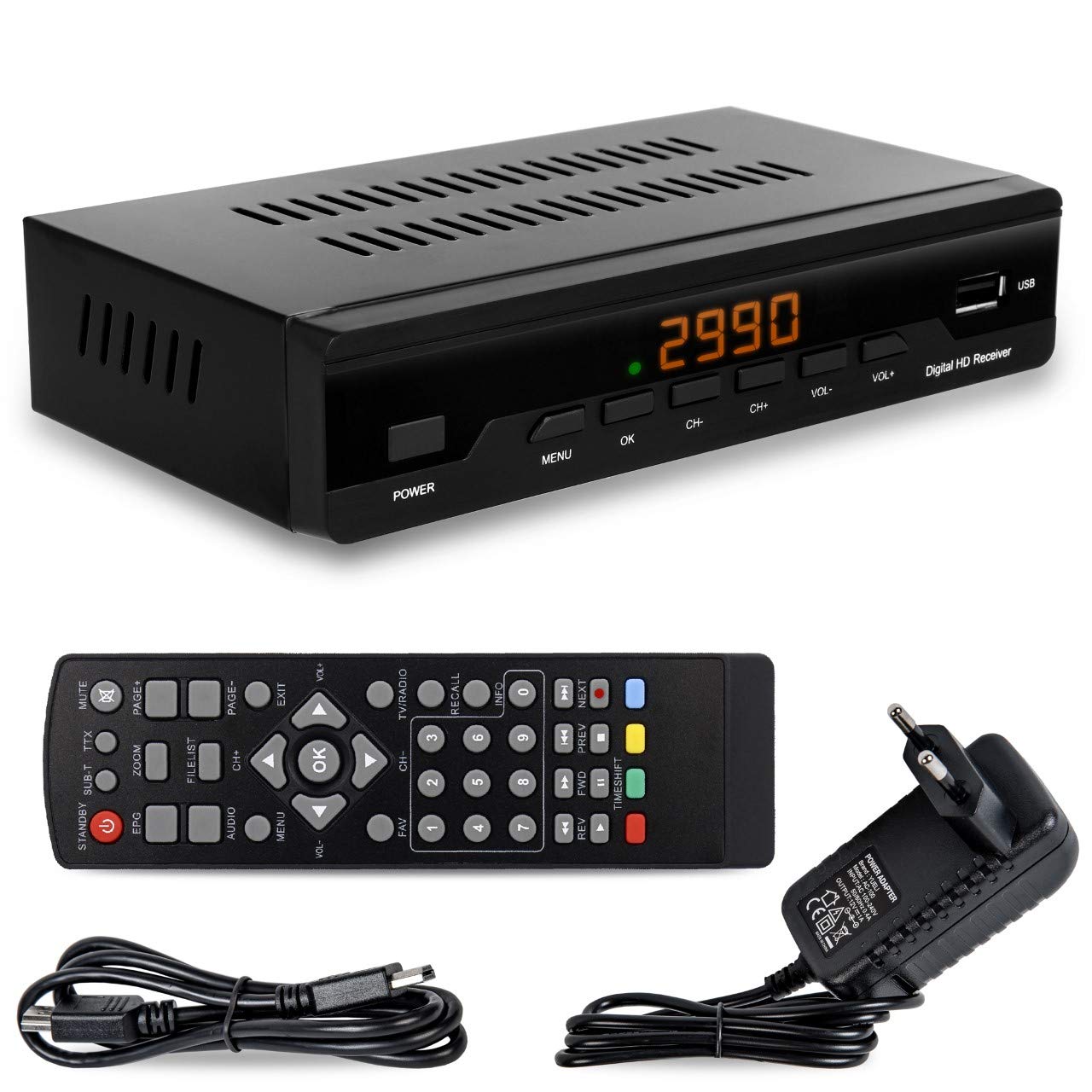 Cable Receptor Receptor de Cable para televisión Digital por Cable 2990 Combo DVB-C (HDTV, DVB-C / C2, DVB-T/T2, HDMI, SCART, USB 2.0, WiFi Opcional) + Cable HDMI image_1