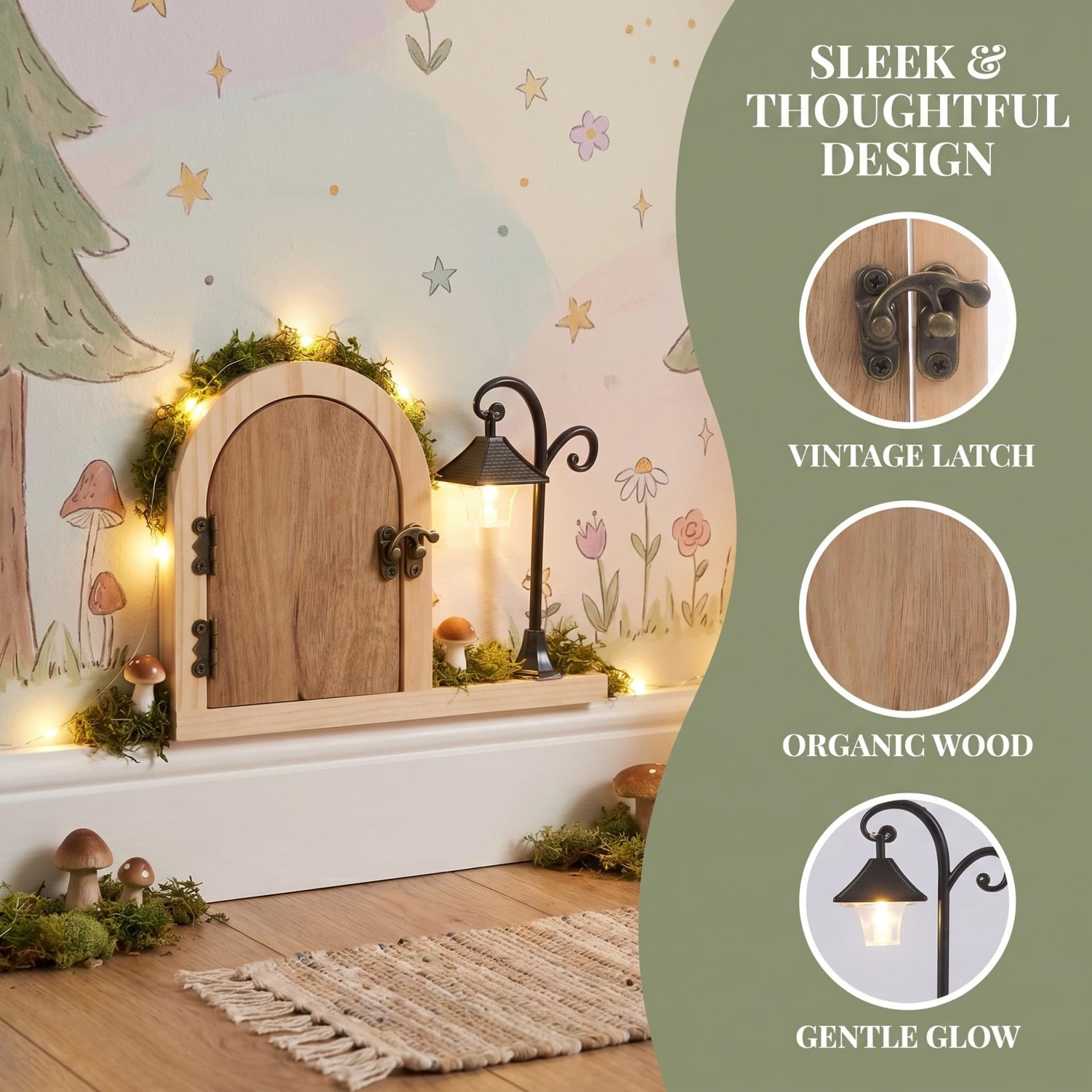 NUOBESTY Fairy Plaque de protection pour prise de porte en bois avec veilleuse lumineuse pour chambre Esthétique Prise électrique Sécurité pour animaux domestiques