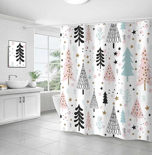 Miniatura 4 de Cortina de ducha de Feliz Navidad, árbol de Navidad, Año Nuevo, decoración del hogar, cortinas de baño, juego de accesorios de baño de copos de