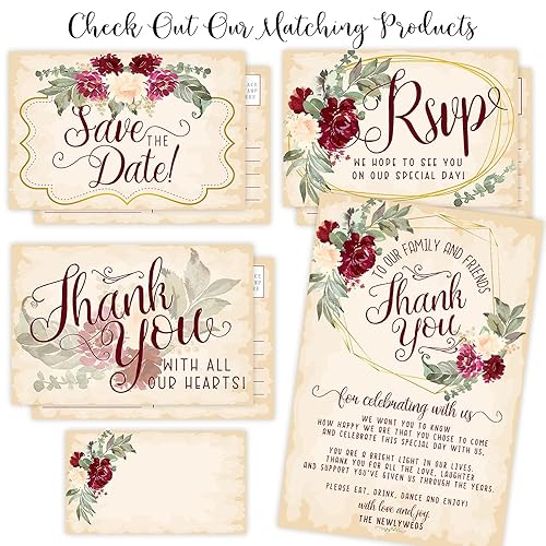 Miniatura 4 de Spring & Summer Wedding Invitations with Envelopes - Burgundy Wedding Invitations - Invitation Wedding Kit - Set of 25 Beautiful Reception