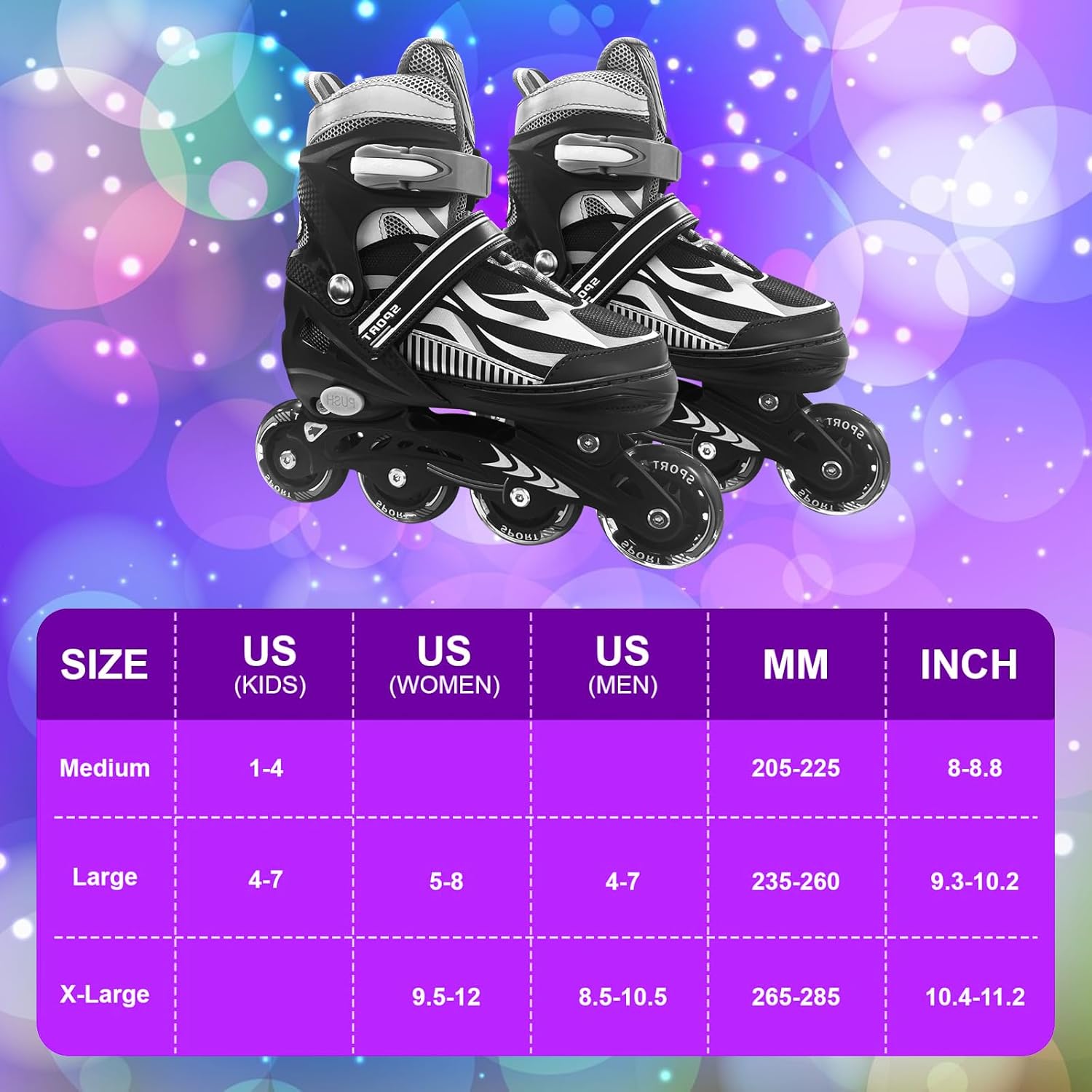 Adjustable Inline Skates for Boys Girls Ages 4-16, All 8 Wheels of Inline Roller Skates Light Up, Roller Skates Blades for Youth Kids Indoor & Outdoor Beginners