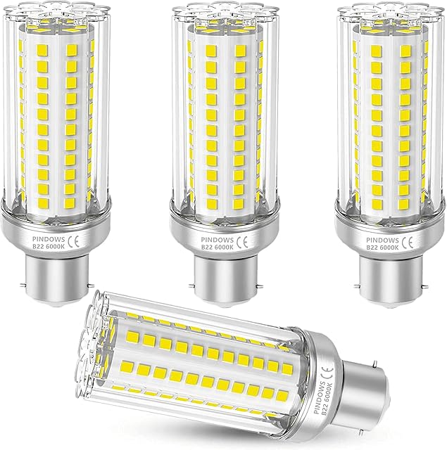 PINDOWS 16W LED Corn Bulbs B22 LED Bulbs 6000K Cool White,LED Light Bulbs 150W Incandescent Bulbs Equivalent,High Bright 1900LM Replace 120W~150W Incandescent Light,CRI 80+,Non-Dimmable,4-Pack