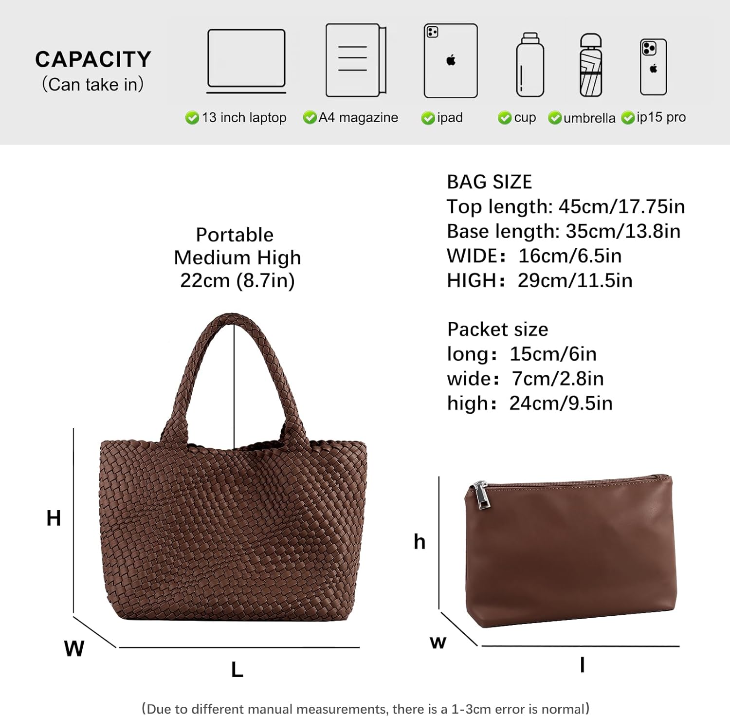 Woven Tote Bag Womens Purse Vegan Leather Shoulder Handbags Fashion Summer Beach Tote Bags Large Travel Totes - Image 4