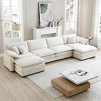 Vista 101 de Sofás seccionales grandes de 115.34" para sala de estar, sofá de pana color camel de asiento profundo de 3 plazas en forma de L, sofá seccional